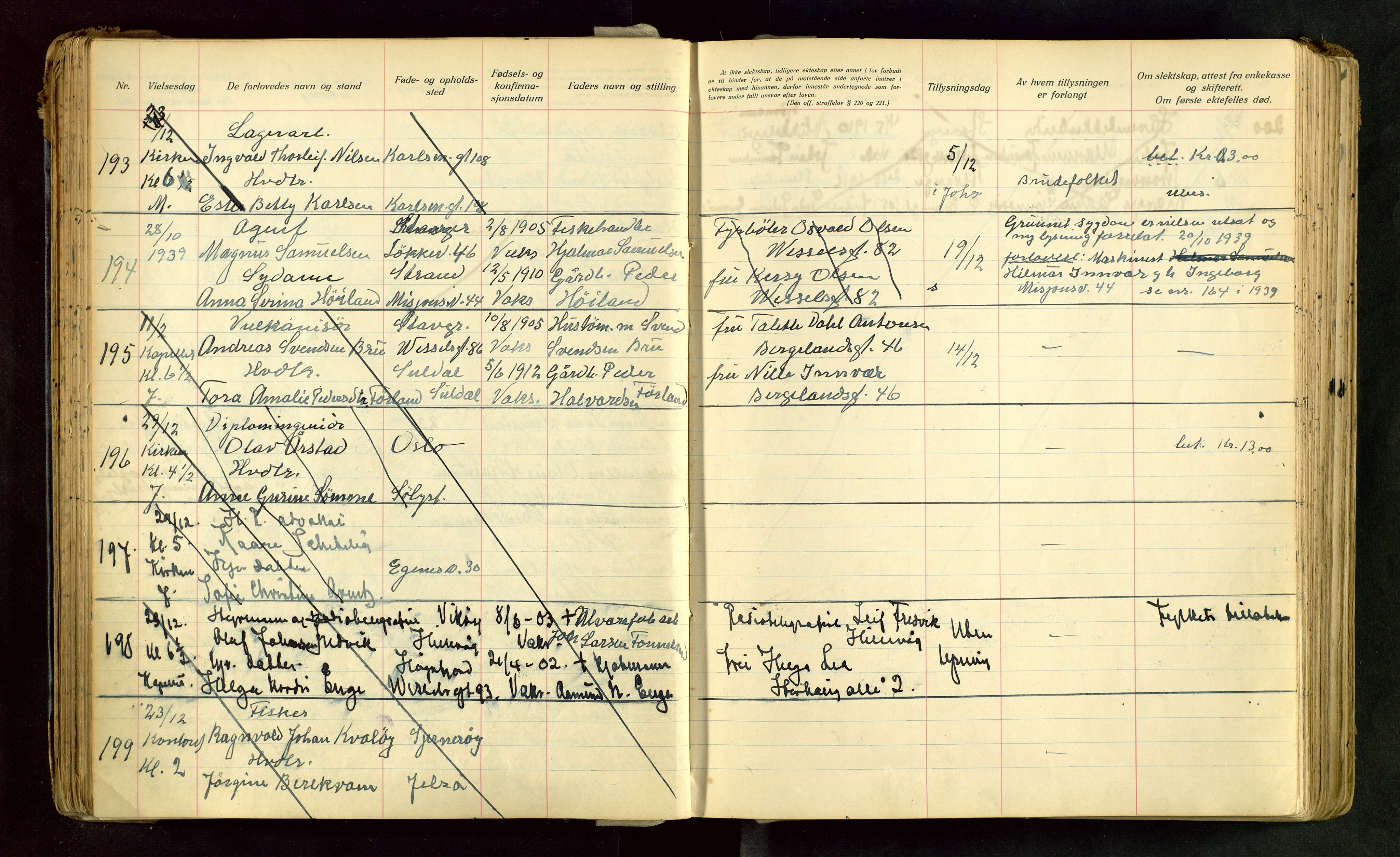 Domkirken sokneprestkontor, AV/SAST-A-101812/001/70/705BA/L0008: Lysningsprotokoll nr. 8, 1936-1956