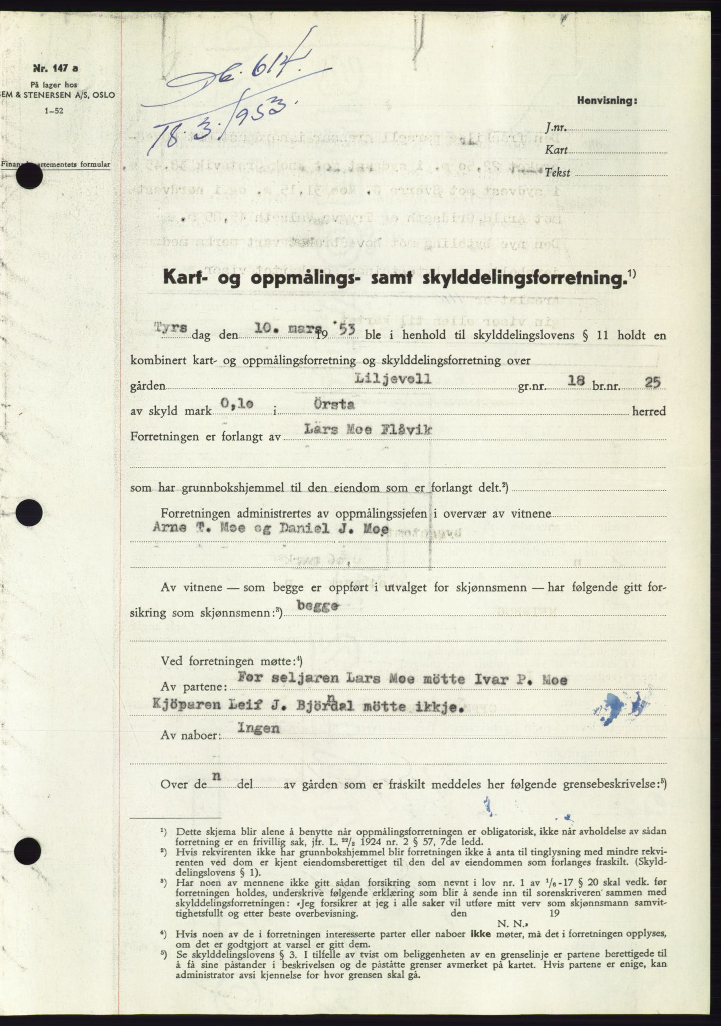 Søre Sunnmøre sorenskriveri, SAT/A-4122/1/2/2C/L0094: Pantebok nr. 20A, 1953-1953, Dagboknr: 614/1953