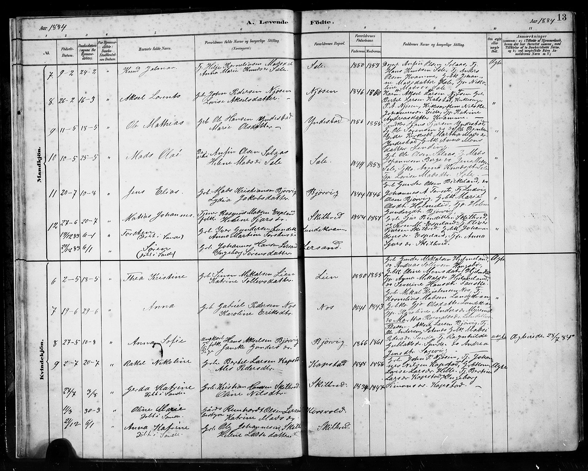 Gaular sokneprestembete, AV/SAB-A-80001/H/Hab: Klokkerbok nr. B 3, 1882-1913, s. 13