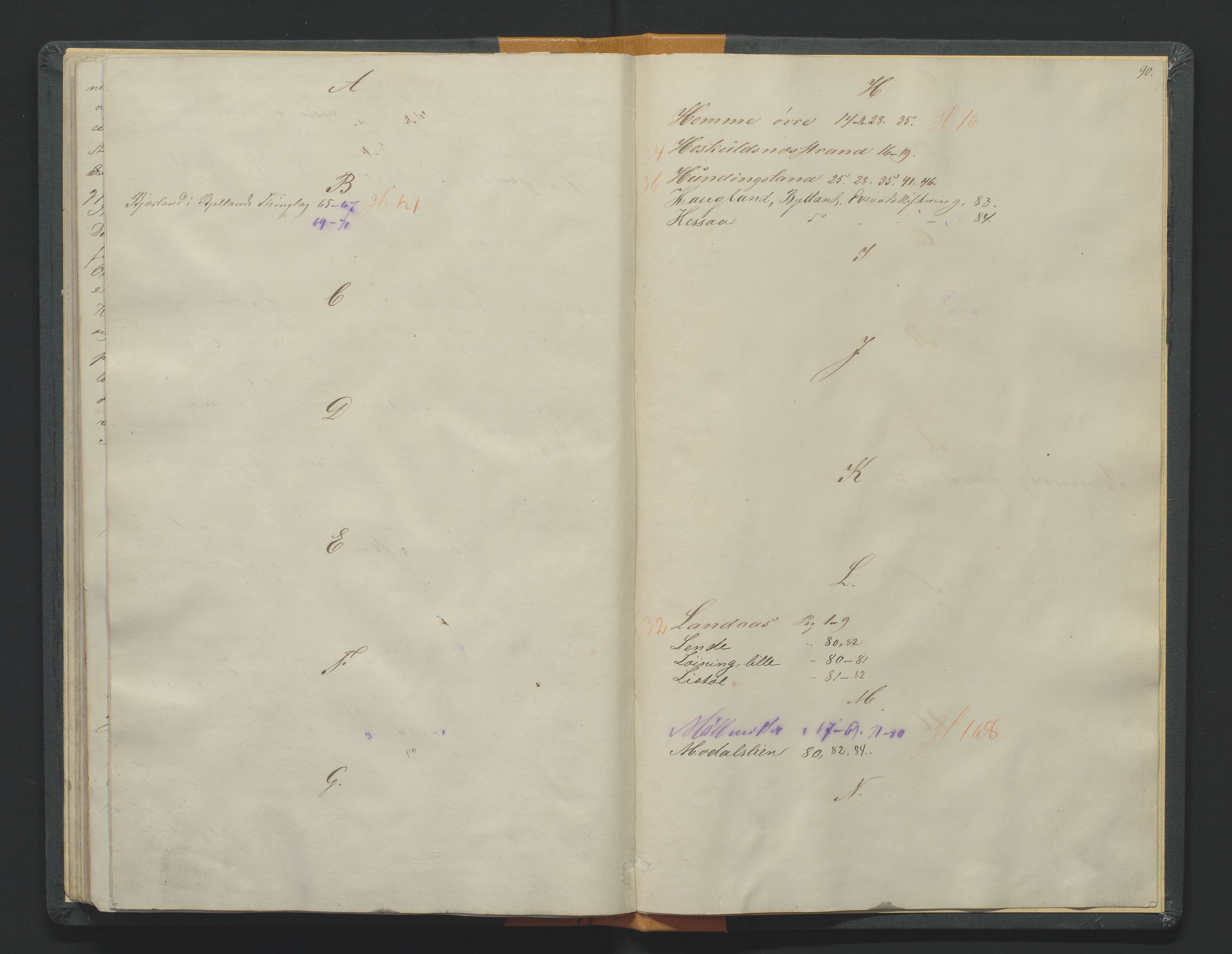 Utskiftningsformannen i Lister og Mandal amt, SAK/1541-0003/F/Fa/Faa/L0005: Utskiftningsprotokoll med register nr 5, 1863-1880, s. 89b-90a