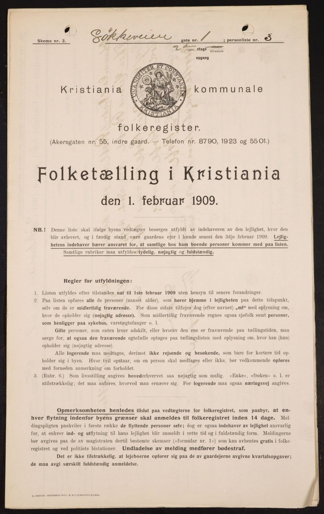 OBA, Kommunal folketelling 1.2.1909 for Kristiania kjøpstad, 1909, s. 53301