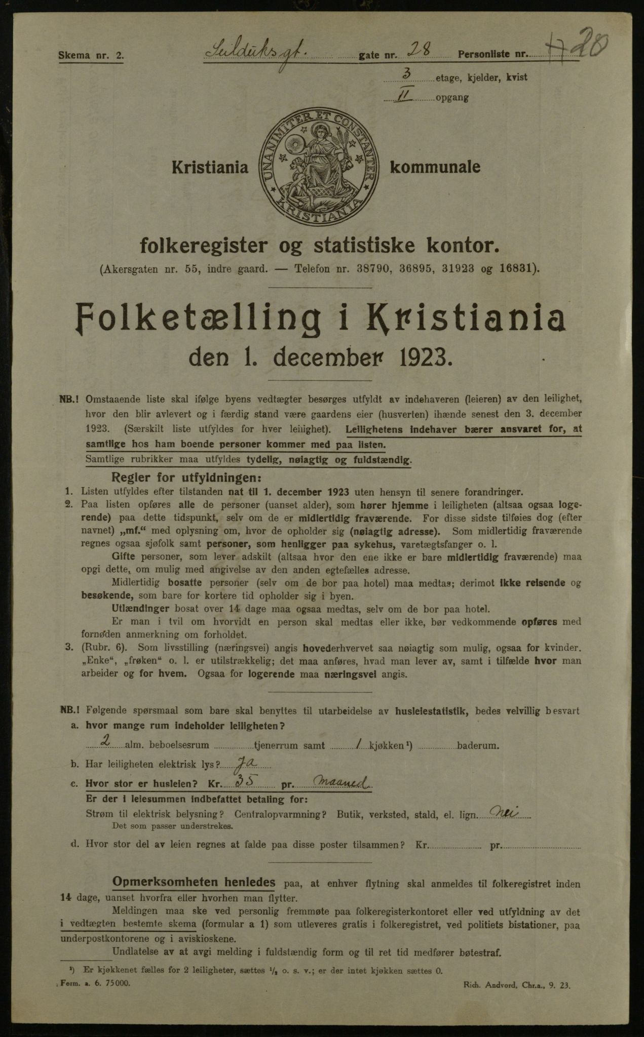 OBA, Kommunal folketelling 1.12.1923 for Kristiania, 1923, s. 104766