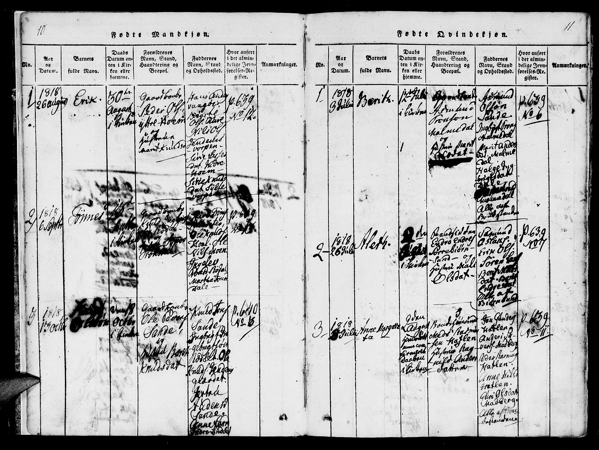 Ministerialprotokoller, klokkerbøker og fødselsregistre - Møre og Romsdal, AV/SAT-A-1454/565/L0747: Ministerialbok nr. 565A01, 1817-1844, s. 10-11