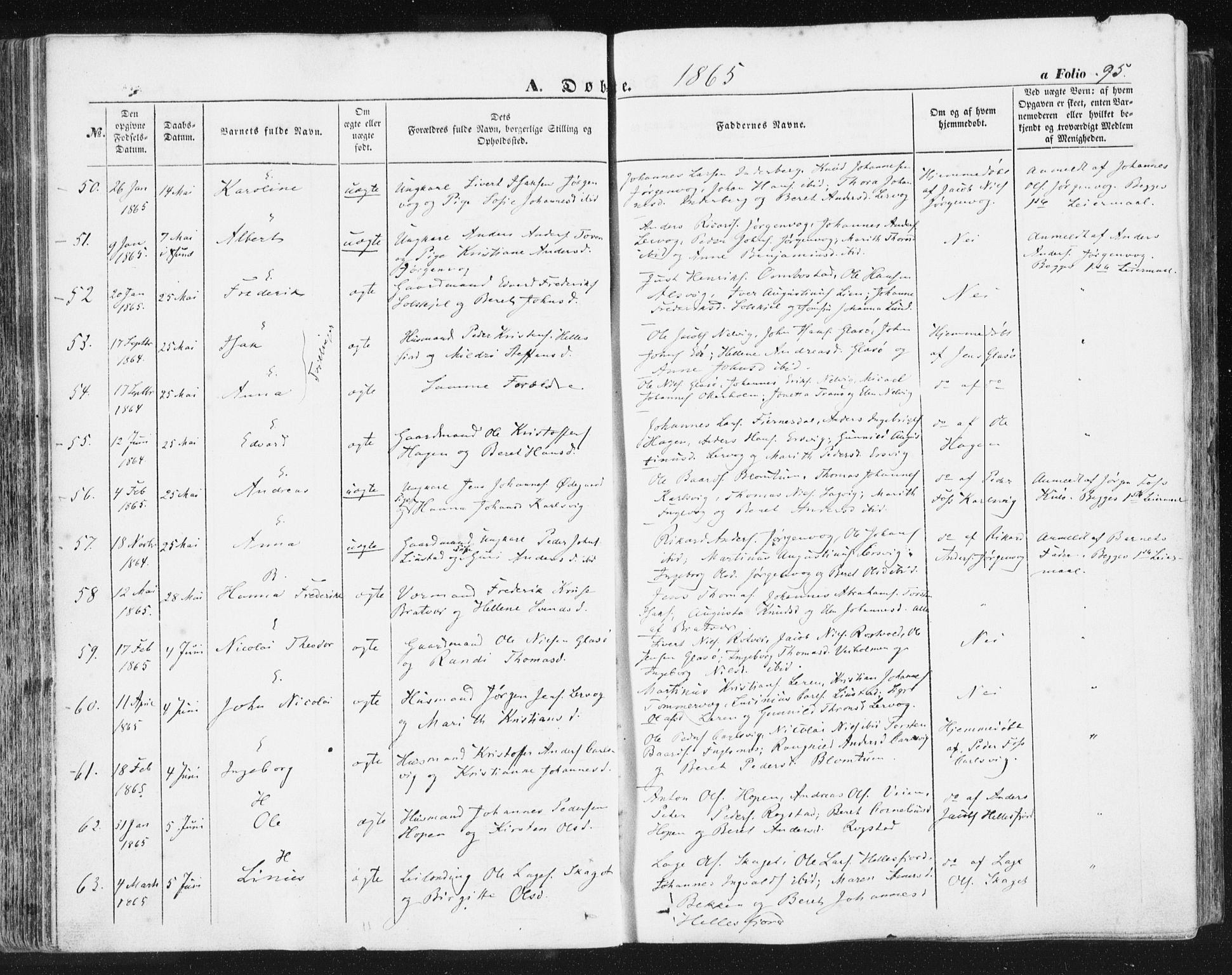 Ministerialprotokoller, klokkerbøker og fødselsregistre - Møre og Romsdal, AV/SAT-A-1454/581/L0937: Ministerialbok nr. 581A05, 1853-1872, s. 95