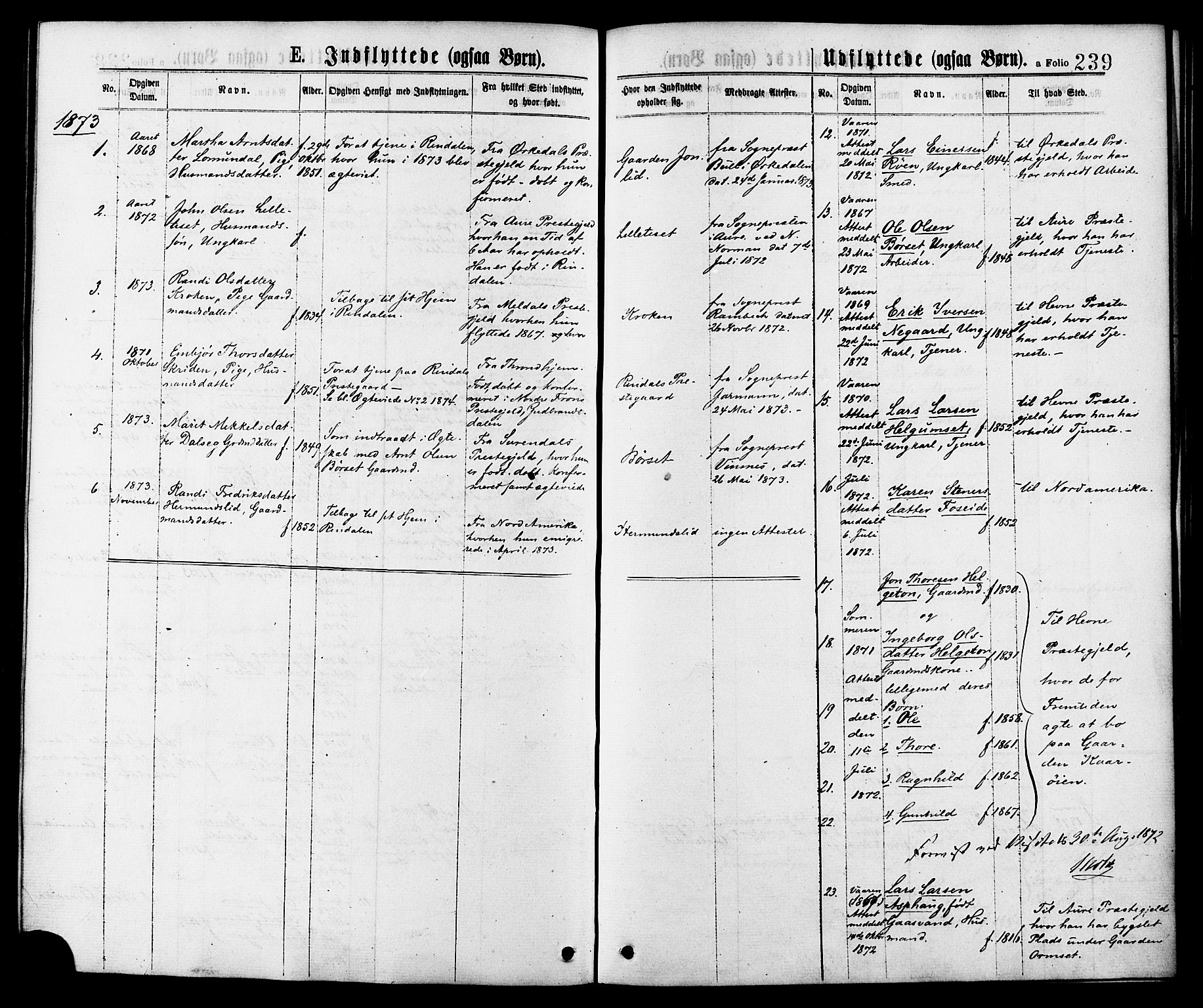 Ministerialprotokoller, klokkerbøker og fødselsregistre - Møre og Romsdal, AV/SAT-A-1454/598/L1068: Ministerialbok nr. 598A02, 1872-1881, s. 239