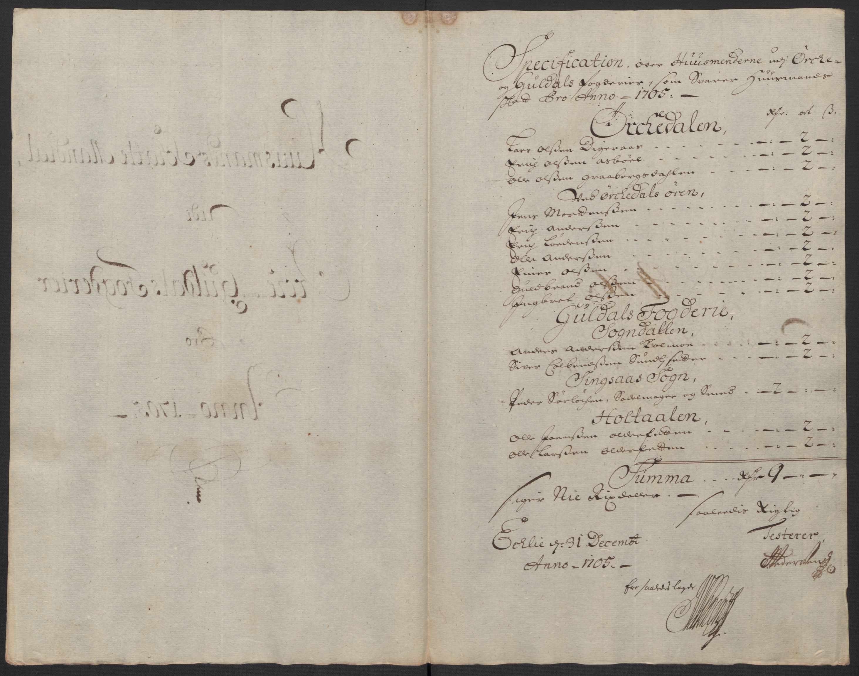 Rentekammeret inntil 1814, Reviderte regnskaper, Fogderegnskap, AV/RA-EA-4092/R60/L3955: Fogderegnskap Orkdal og Gauldal, 1705, s. 196