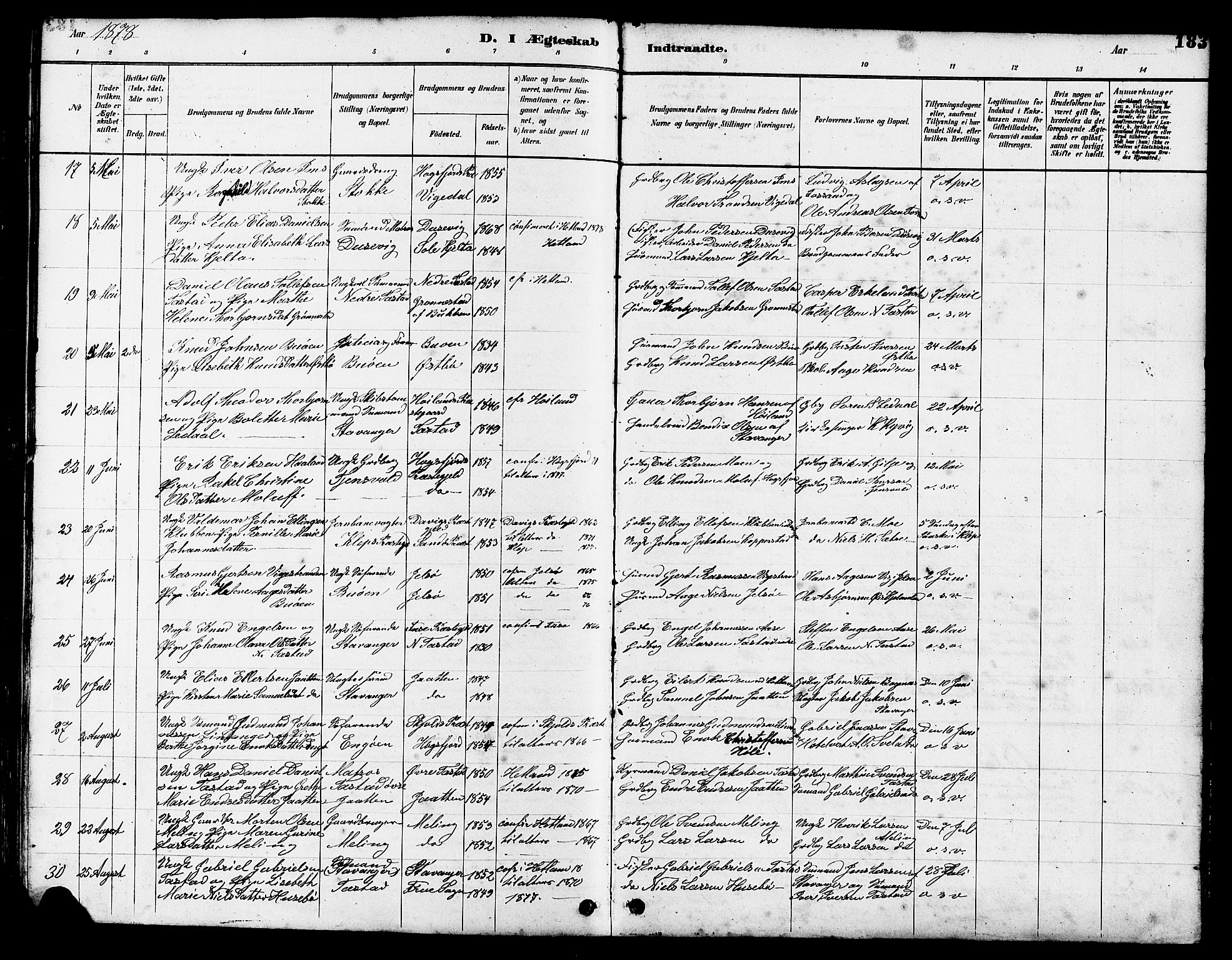 Hetland sokneprestkontor, AV/SAST-A-101826/30/30BB/L0005: Klokkerbok nr. B 5, 1878-1910, s. 183