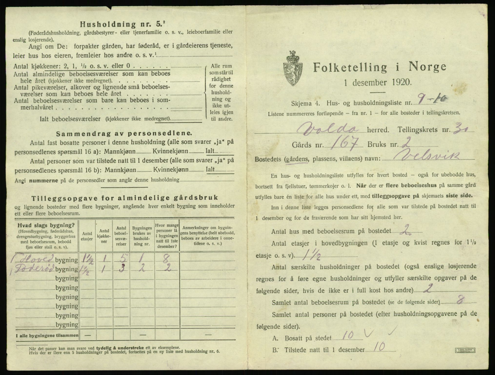 SAT, Folketelling 1920 for 1519 Volda herred, 1920, s. 1868