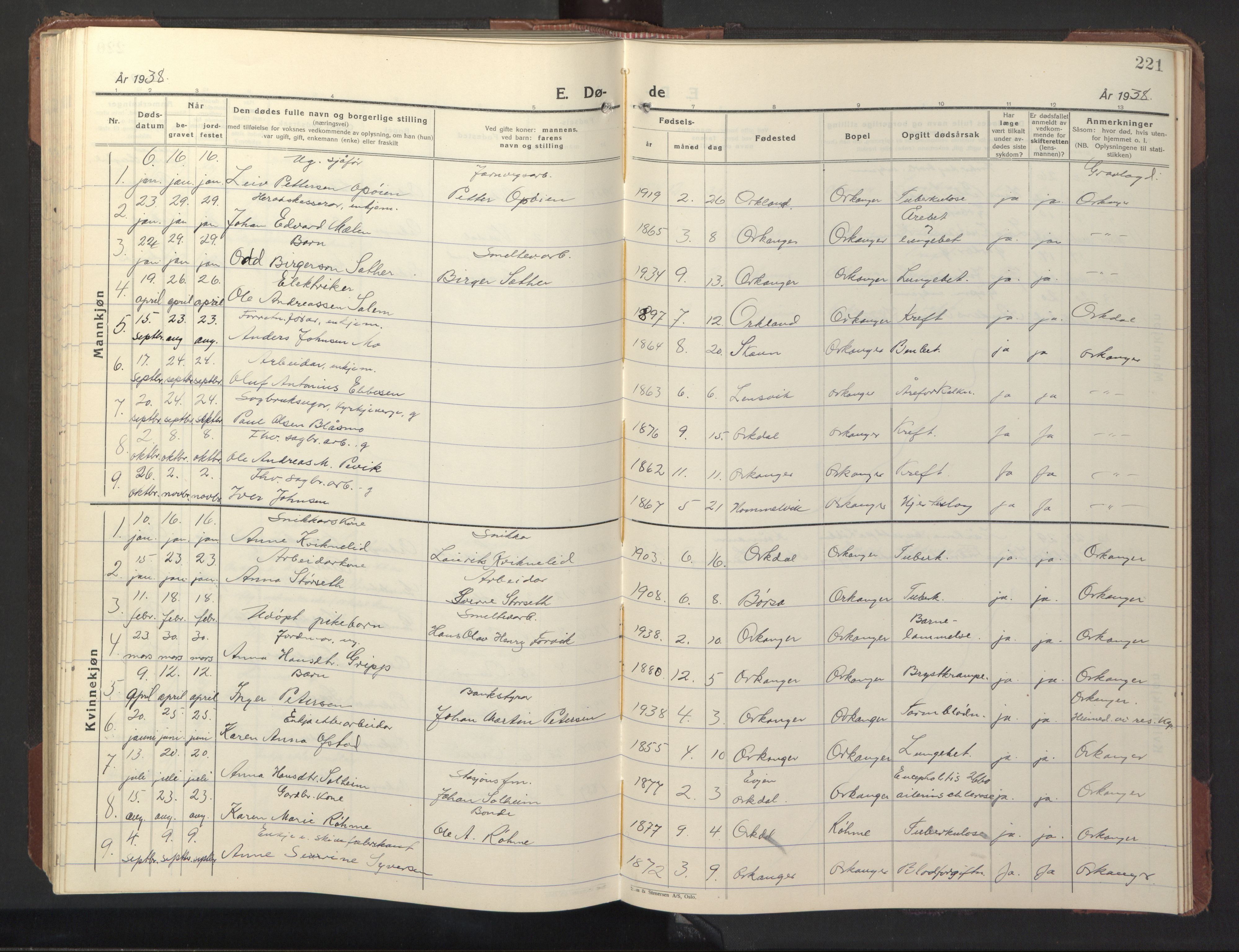 Ministerialprotokoller, klokkerbøker og fødselsregistre - Sør-Trøndelag, AV/SAT-A-1456/669/L0832: Klokkerbok nr. 669C02, 1925-1953, s. 221