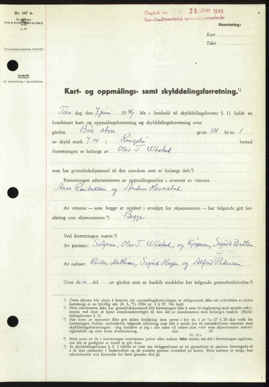Sør-Gudbrandsdal tingrett, SAH/TING-004/H/Hb/Hbd/L0025: Pantebok nr. A25, 1949-1949, Dagboknr: 1591/1949
