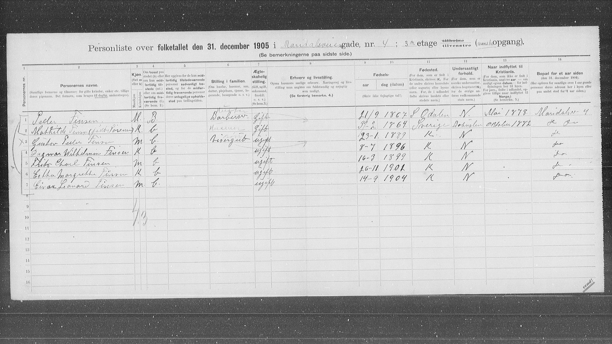 OBA, Kommunal folketelling 31.12.1905 for Kristiania kjøpstad, 1905, s. 31681
