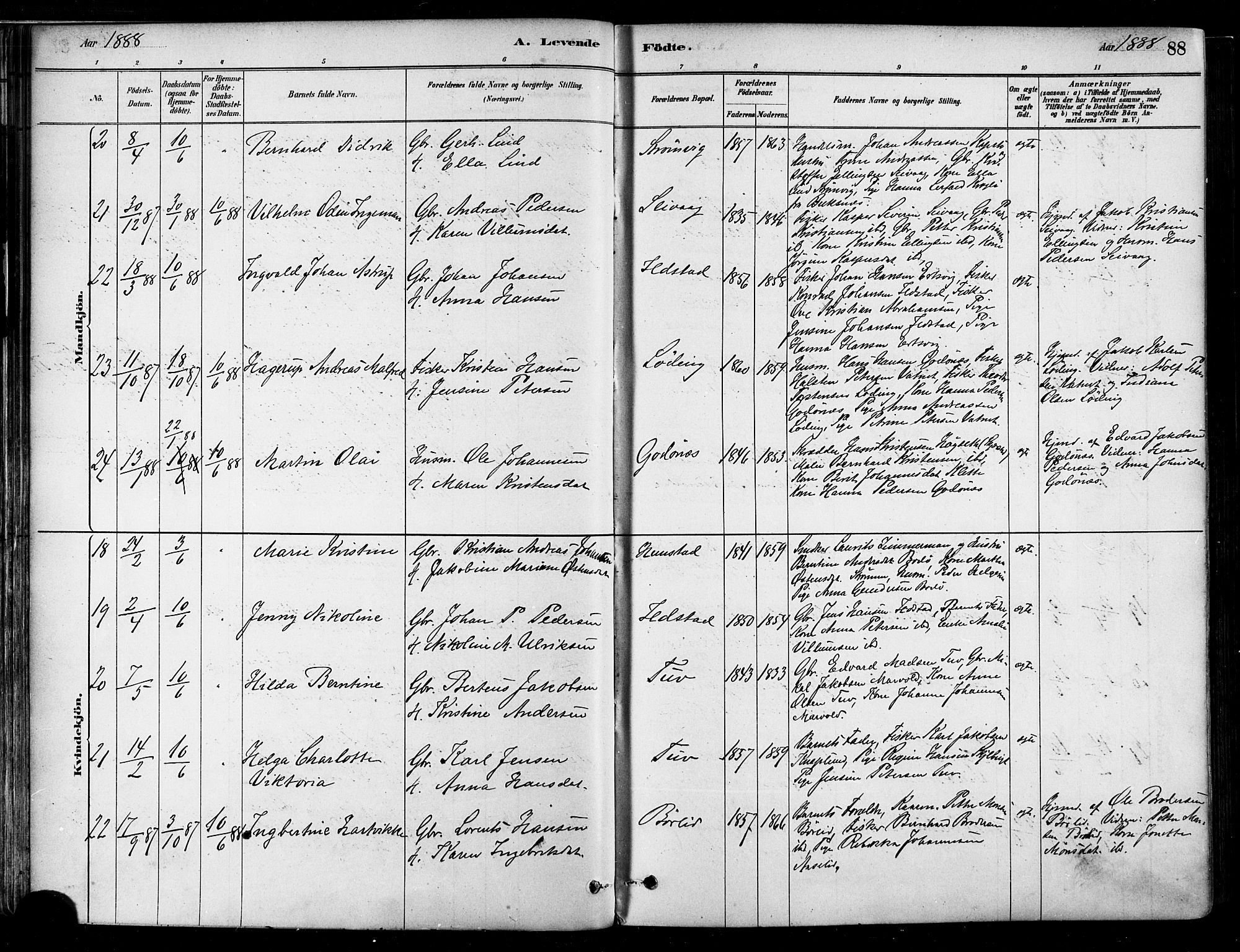 Ministerialprotokoller, klokkerbøker og fødselsregistre - Nordland, AV/SAT-A-1459/802/L0054: Ministerialbok nr. 802A01, 1879-1893, s. 88