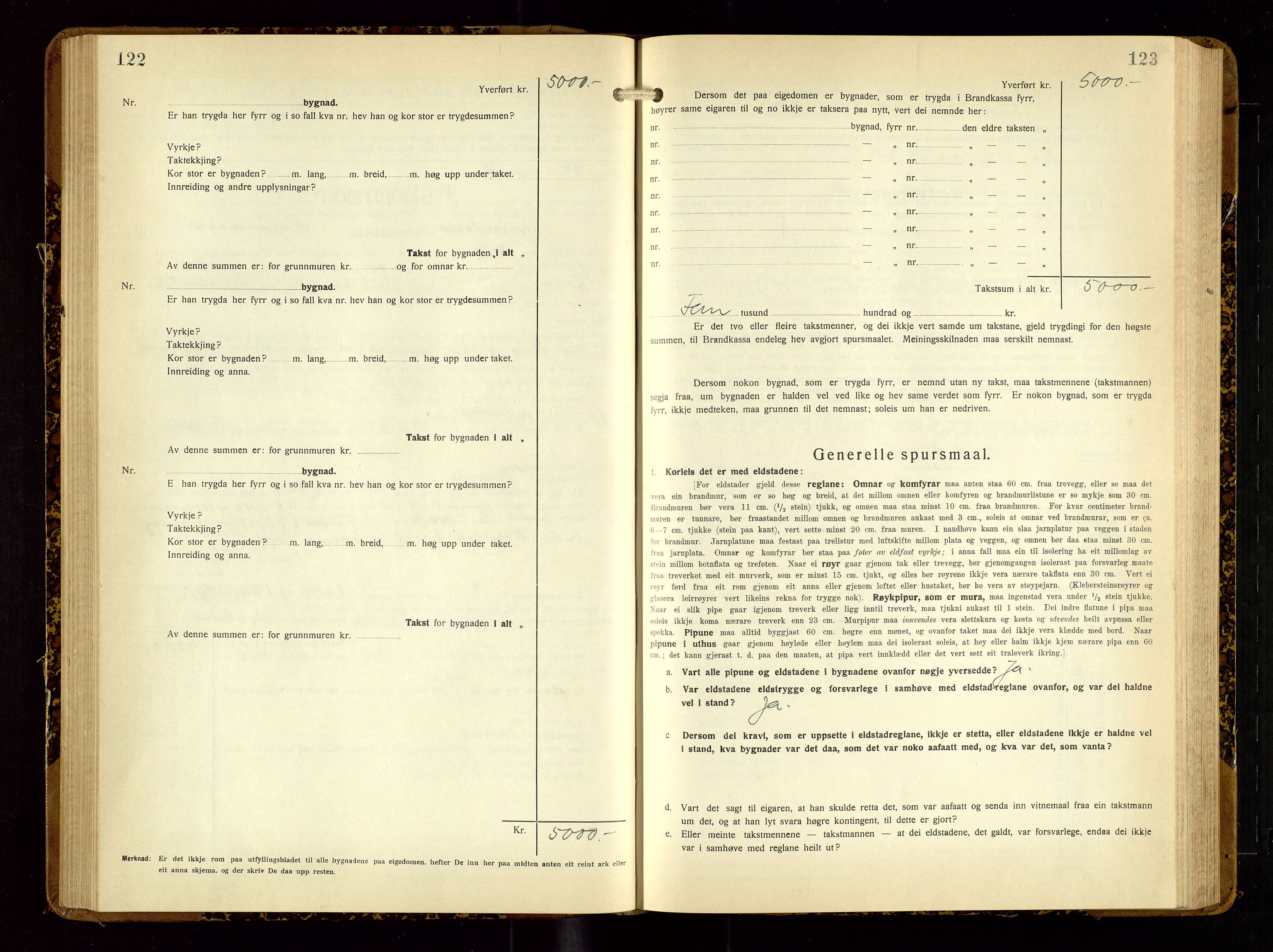 Hjelmeland lensmannskontor, SAST/A-100439/Gob/L0003: "Brandtakstbok", 1932-1950, s. 122-123