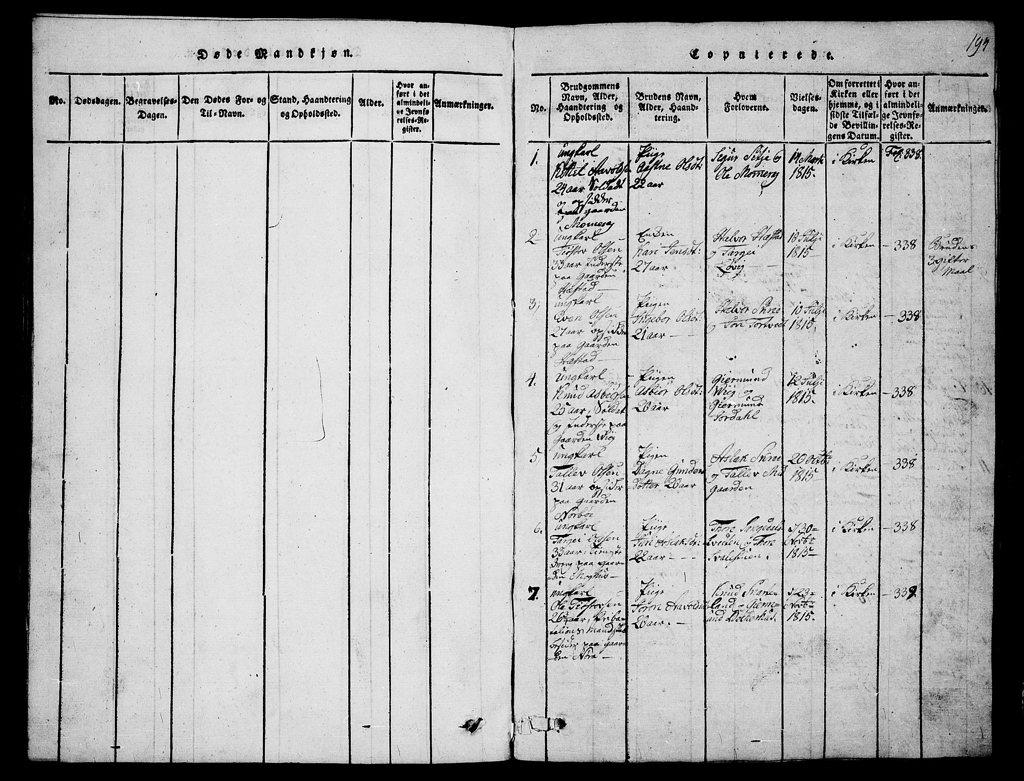 Fyresdal kirkebøker, AV/SAKO-A-263/G/Ga/L0001: Klokkerbok nr. I 1, 1816-1840, s. 194