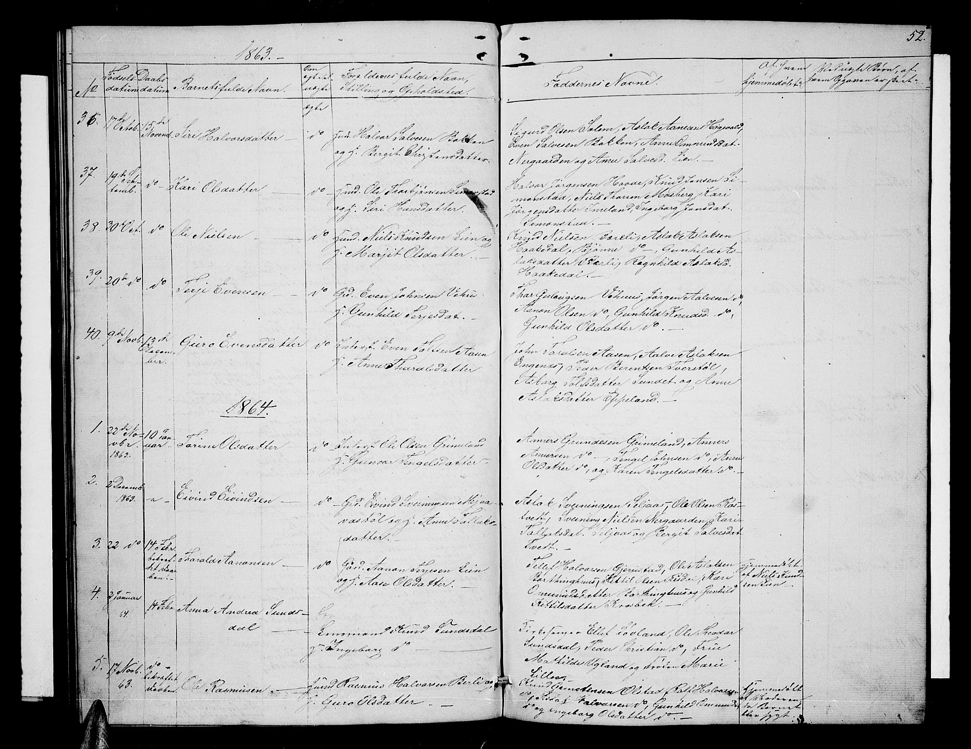 Åmli sokneprestkontor, AV/SAK-1111-0050/F/Fb/Fbc/L0002: Klokkerbok nr. B 2, 1850-1867, s. 52