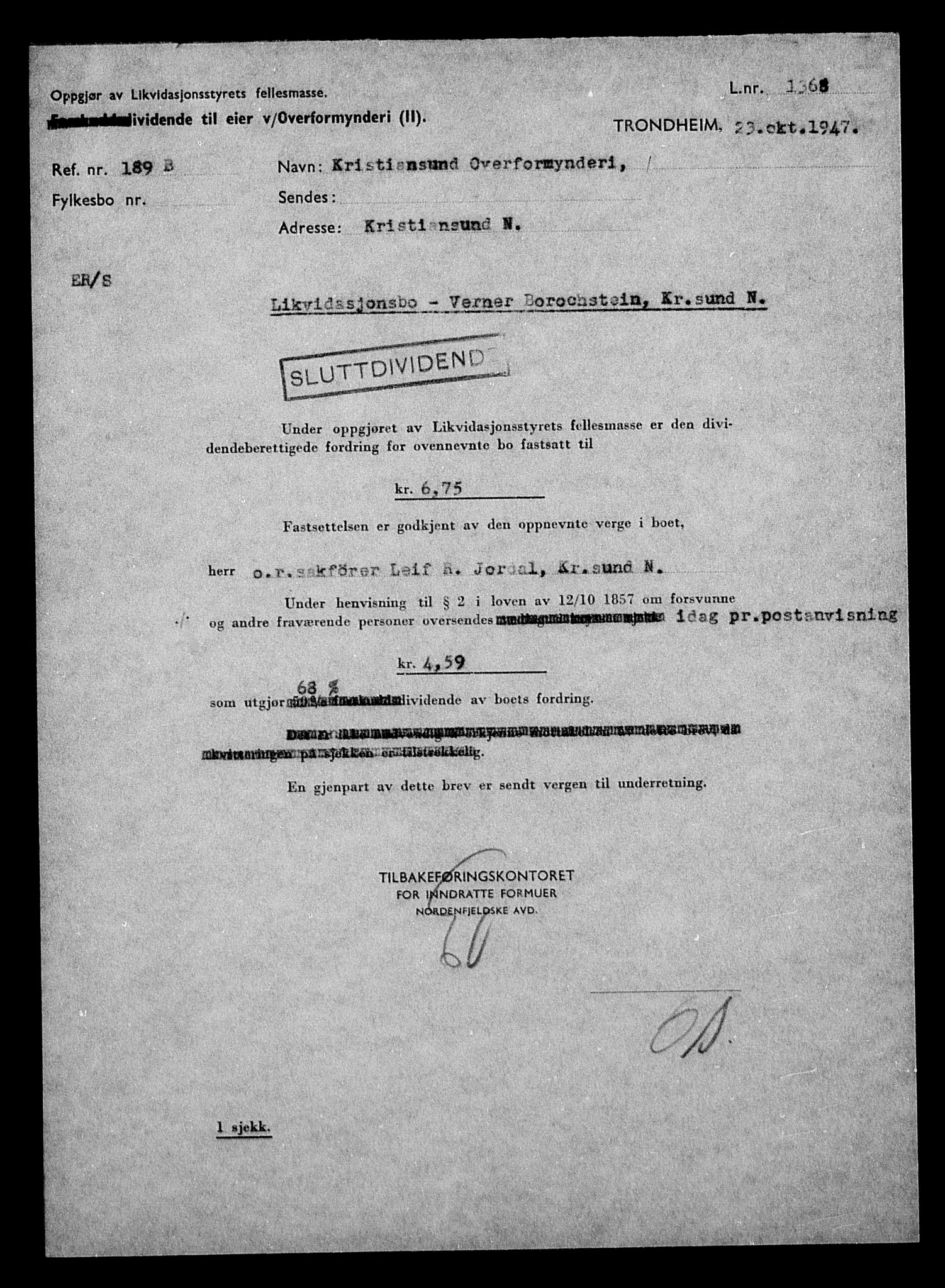 Justisdepartementet, Tilbakeføringskontoret for inndratte formuer, AV/RA-S-1564/H/Hc/Hcb/L0910: --, 1945-1947, s. 449