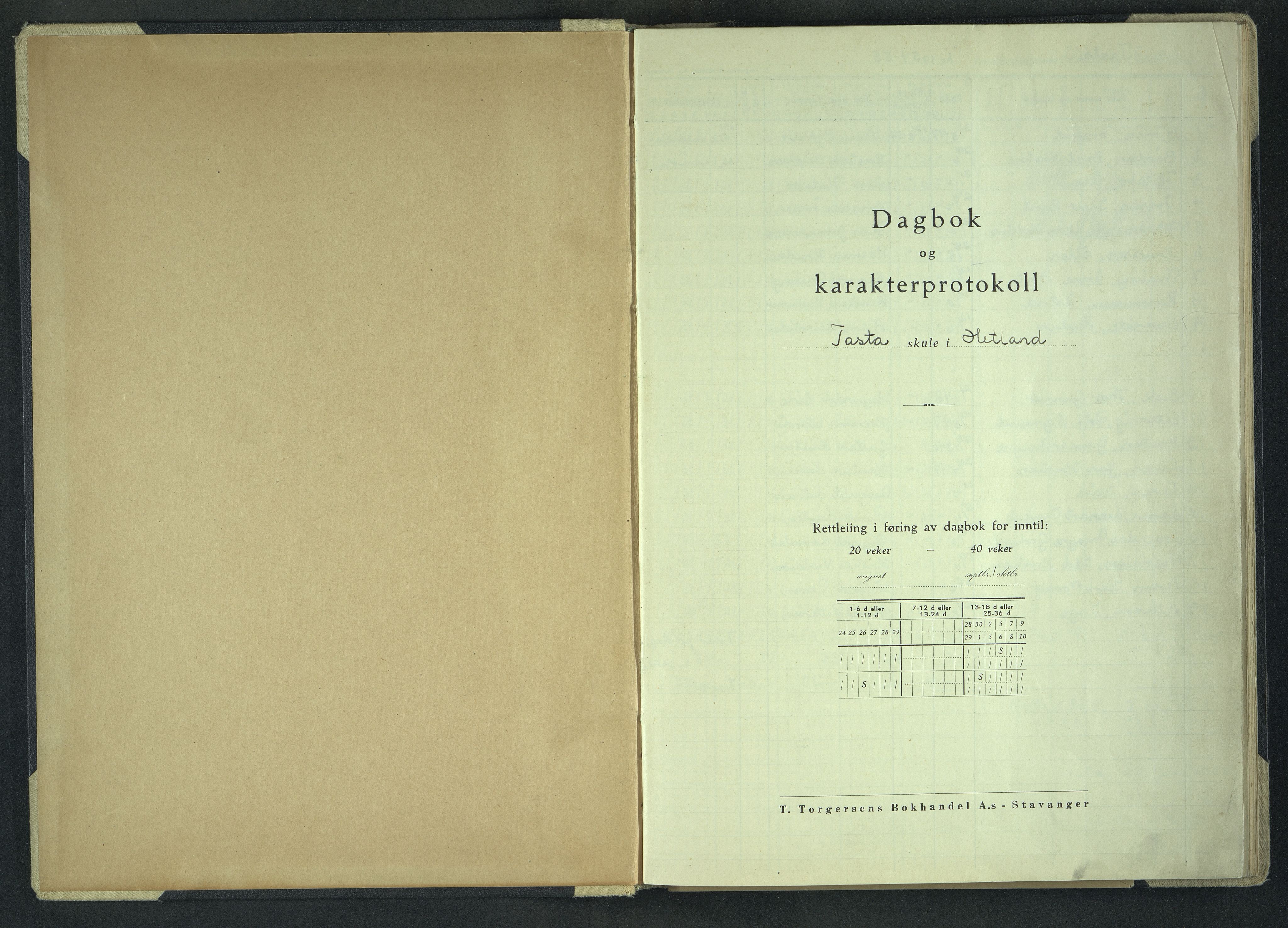 Hetland kommune. Tasta skole, BYST/A-0146/G/Ga/L0019: Dagbok med karakterer, 1954-1962