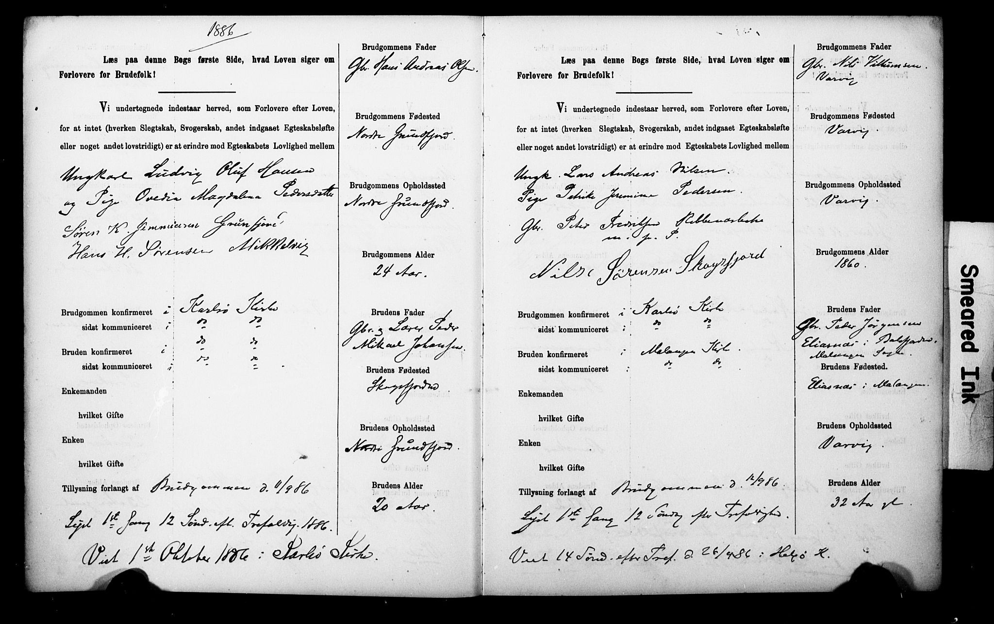 Uten arkivreferanse**, SAT/-: Lysningsprotokoll nr. 1 /1 (Trøgstad), 1886-1891