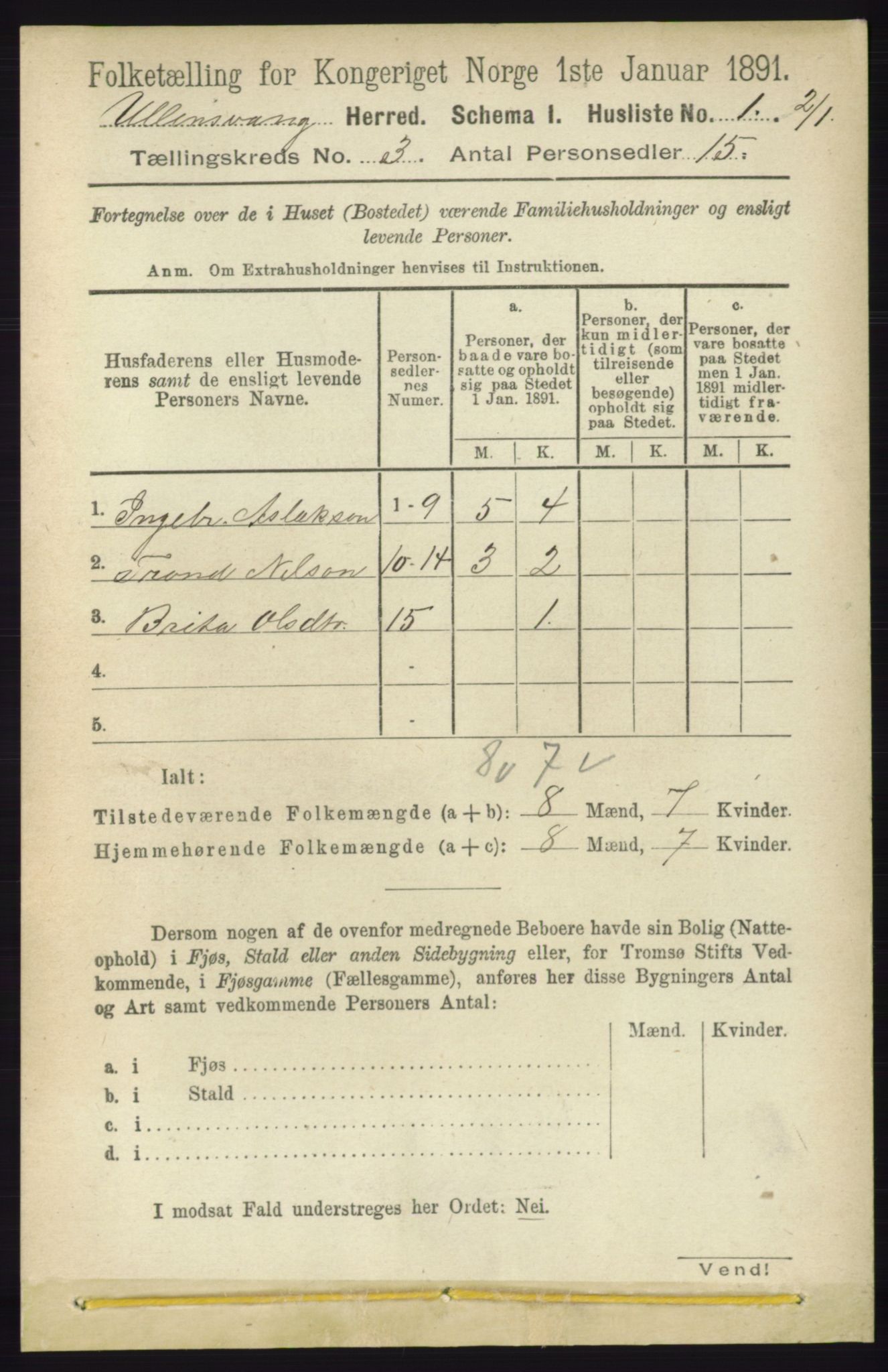 RA, Folketelling 1891 for 1230 Ullensvang herred, 1891, s. 537