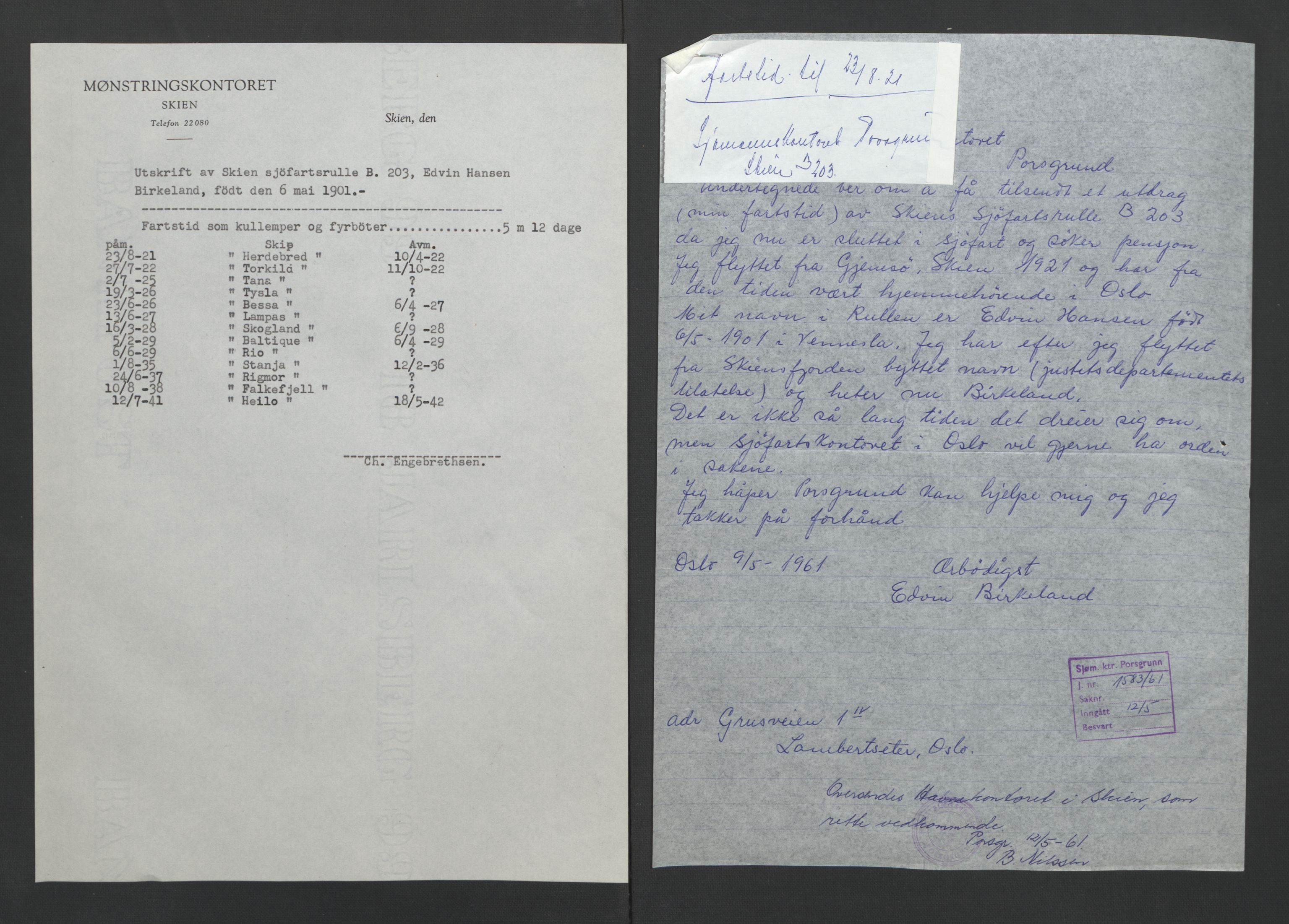 Skien innrulleringskontor, AV/SAKO-A-832/F/Fa/L0003: B-rulle, 1919-1935, s. 6