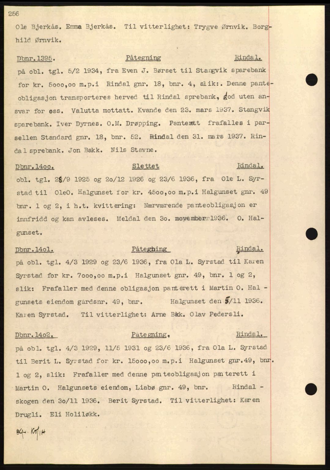 Nordmøre sorenskriveri, SAT/A-4132/1/2/2Ca: Pantebok nr. C80, 1936-1939, Dagboknr: 1395/1937