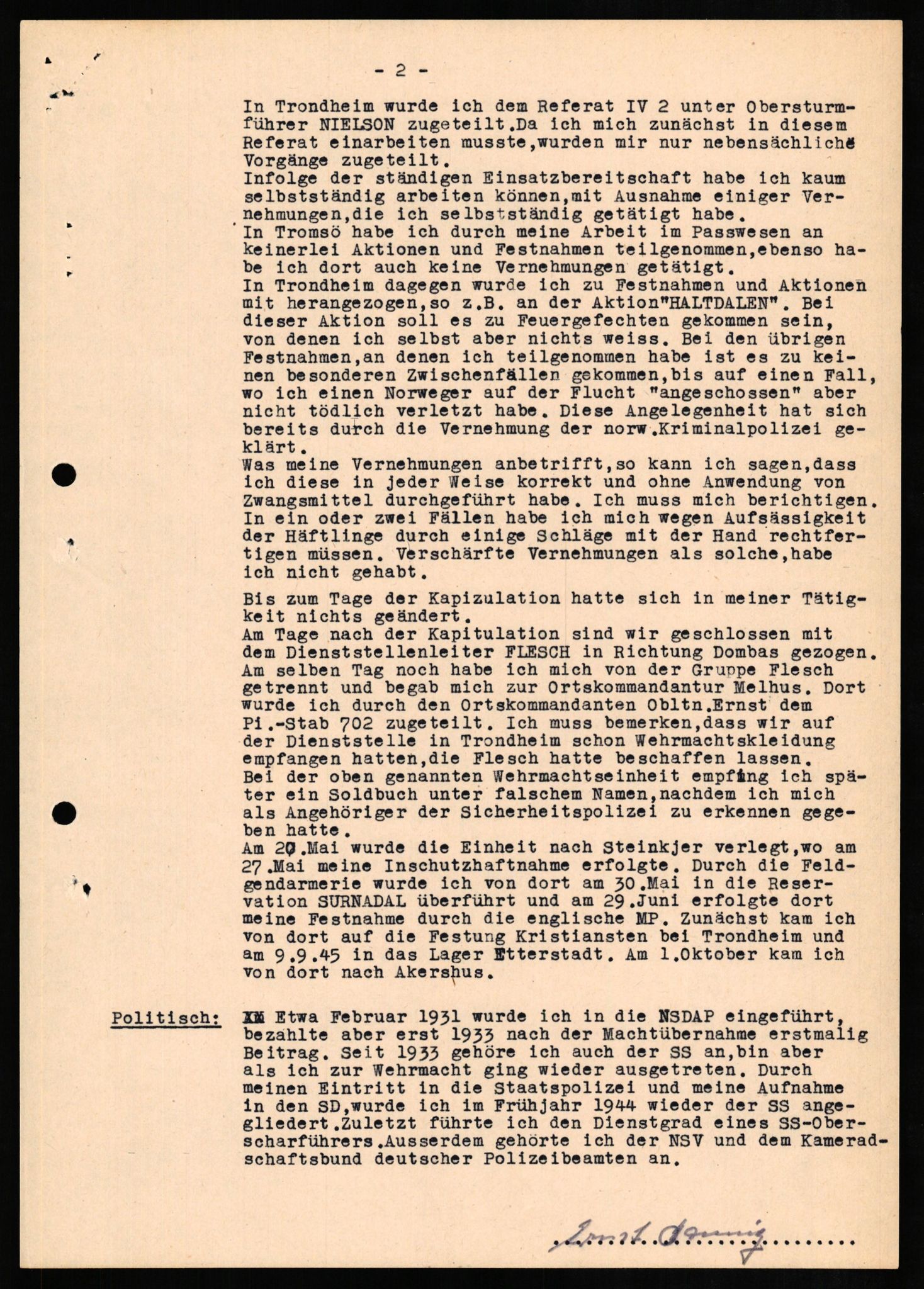 Forsvaret, Forsvarets overkommando II, RA/RAFA-3915/D/Db/L0012: CI Questionaires. Tyske okkupasjonsstyrker i Norge. Tyskere., 1945-1946, s. 500