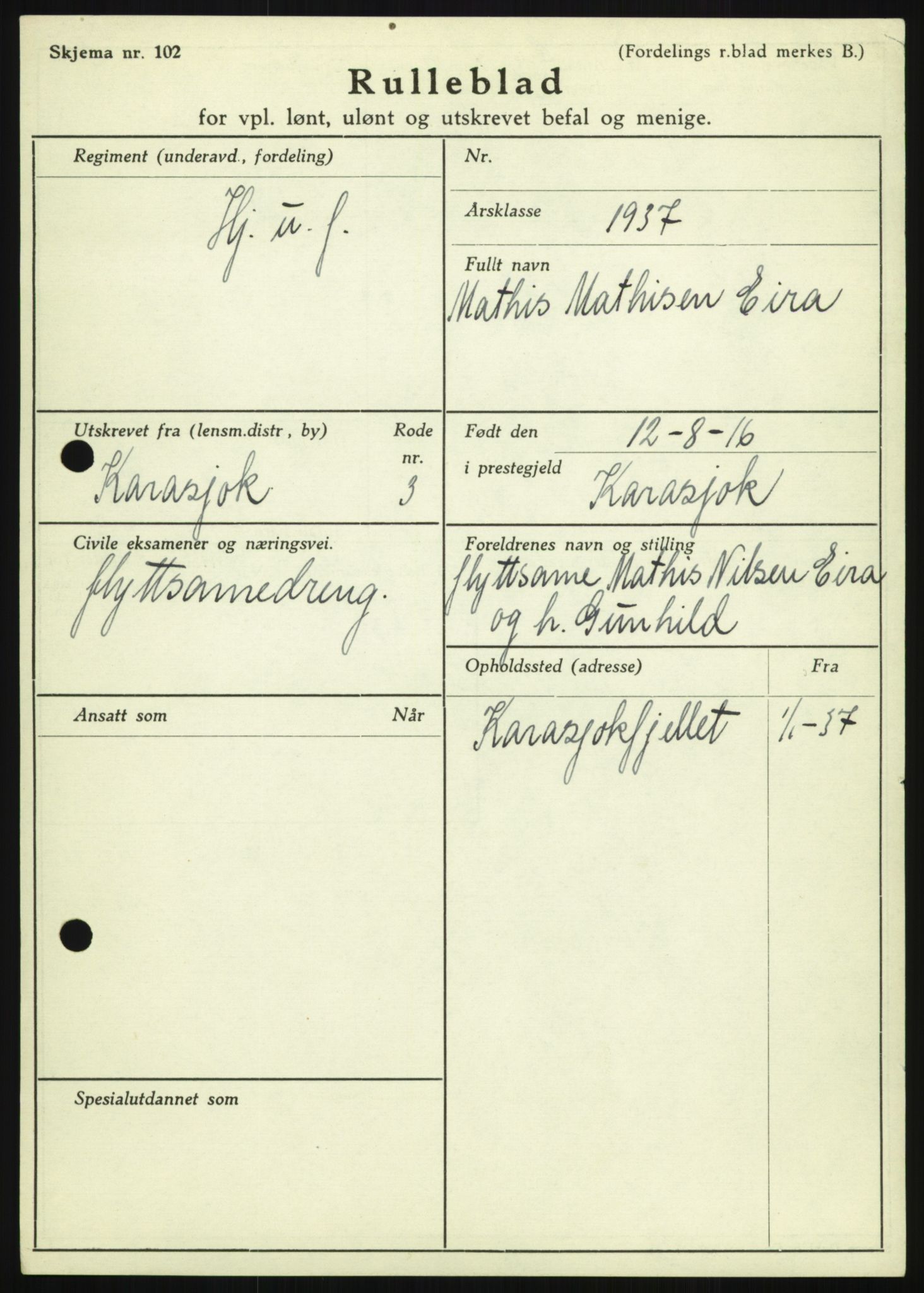 Forsvaret, Troms infanteriregiment nr. 16, AV/RA-RAFA-3146/P/Pa/L0021: Rulleblad for regimentets menige mannskaper, årsklasse 1937, 1937, s. 135