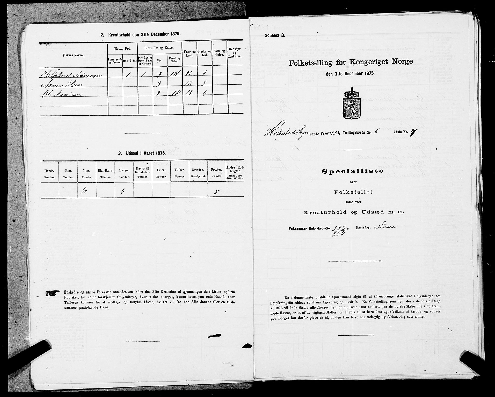 SAST, Folketelling 1875 for 1112P Lund prestegjeld, 1875, s. 907