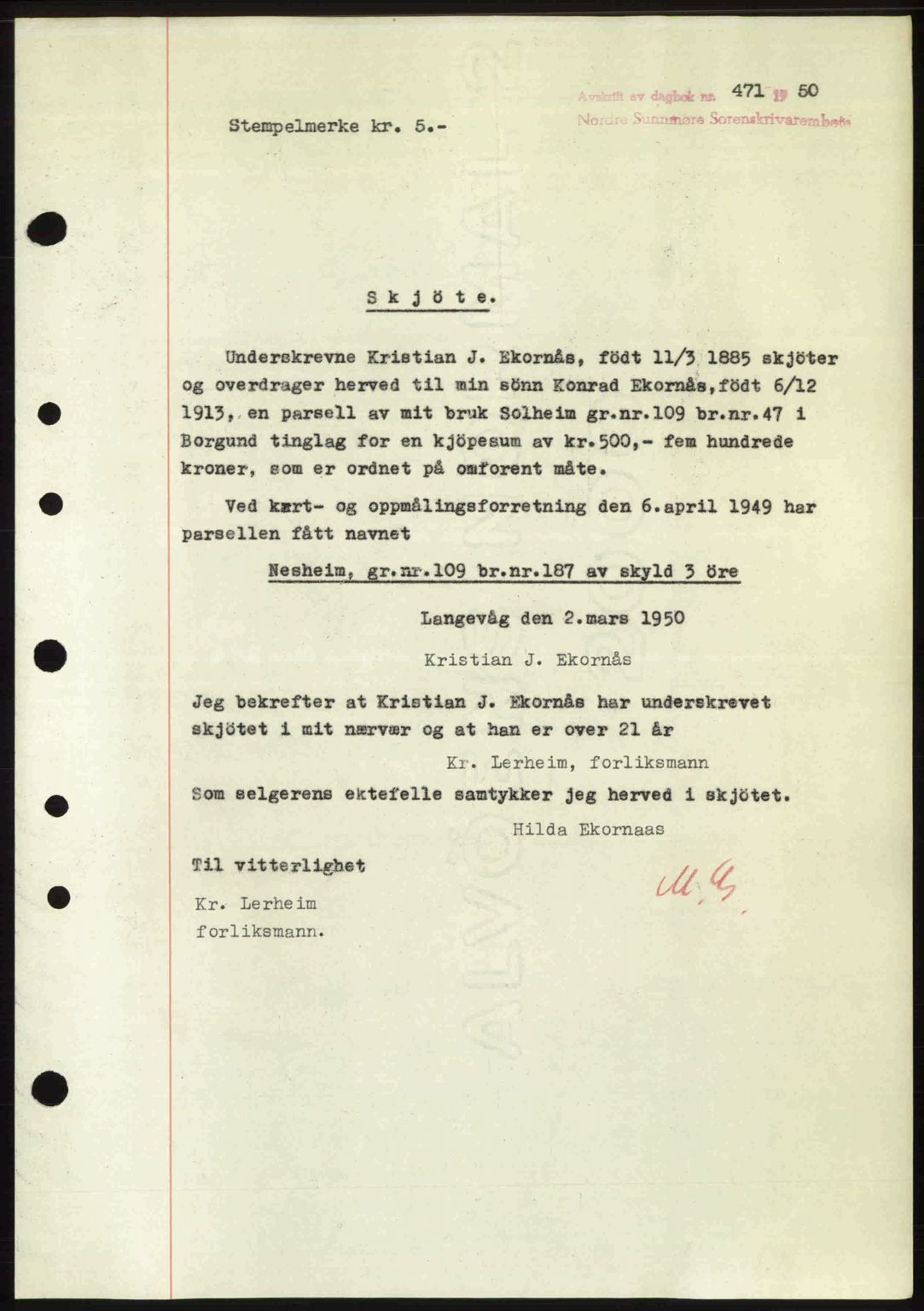 Nordre Sunnmøre sorenskriveri, SAT/A-0006/1/2/2C/2Ca: Pantebok nr. A33, 1949-1950, Dagboknr: 471/1950