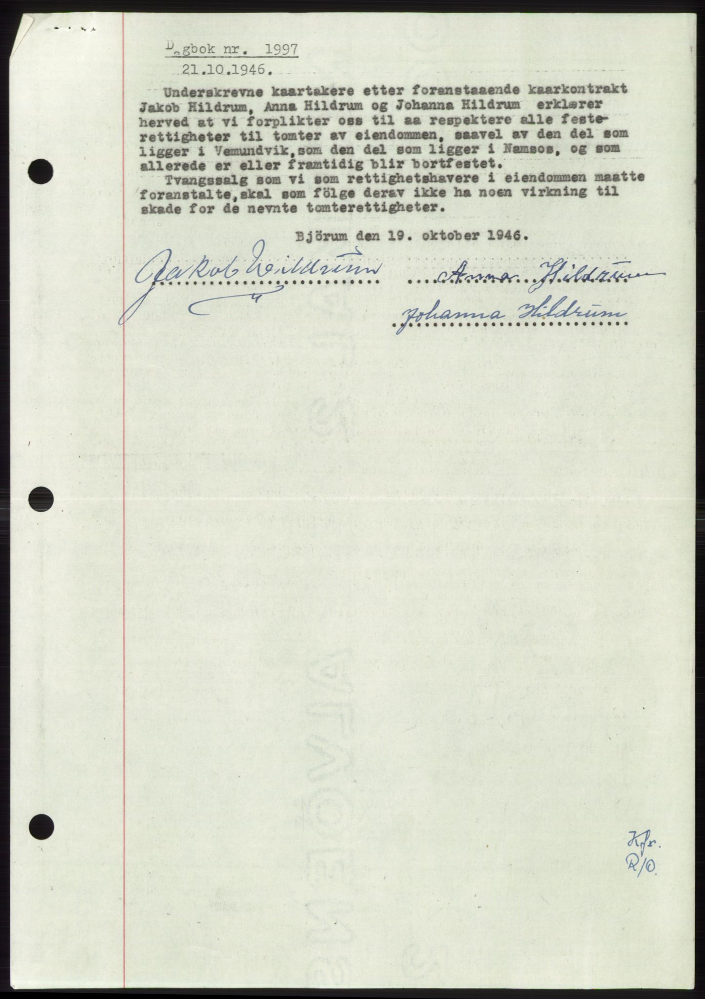 Namdal sorenskriveri, SAT/A-4133/1/2/2C: Pantebok nr. -, 1946-1947, Dagboknr: 1997/1946