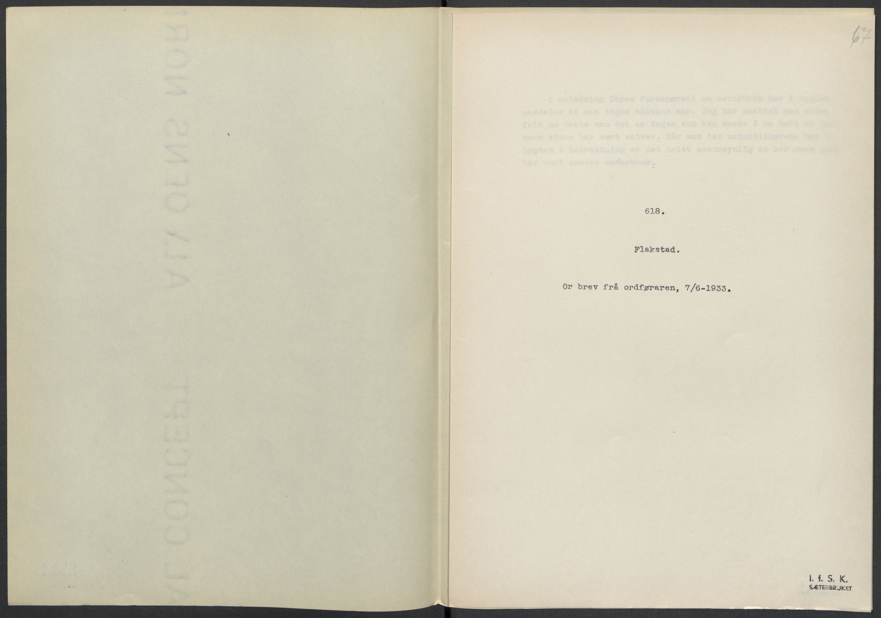 Instituttet for sammenlignende kulturforskning, RA/PA-0424/F/Fc/L0016/0003: Eske B16: / Nordland (perm XLVIII), 1932-1937, s. 67