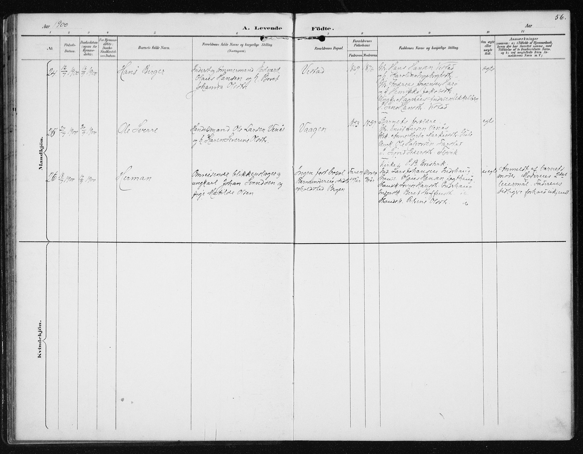 Ministerialprotokoller, klokkerbøker og fødselsregistre - Møre og Romsdal, AV/SAT-A-1454/566/L0773: Klokkerbok nr. 566C02, 1892-1909, s. 56