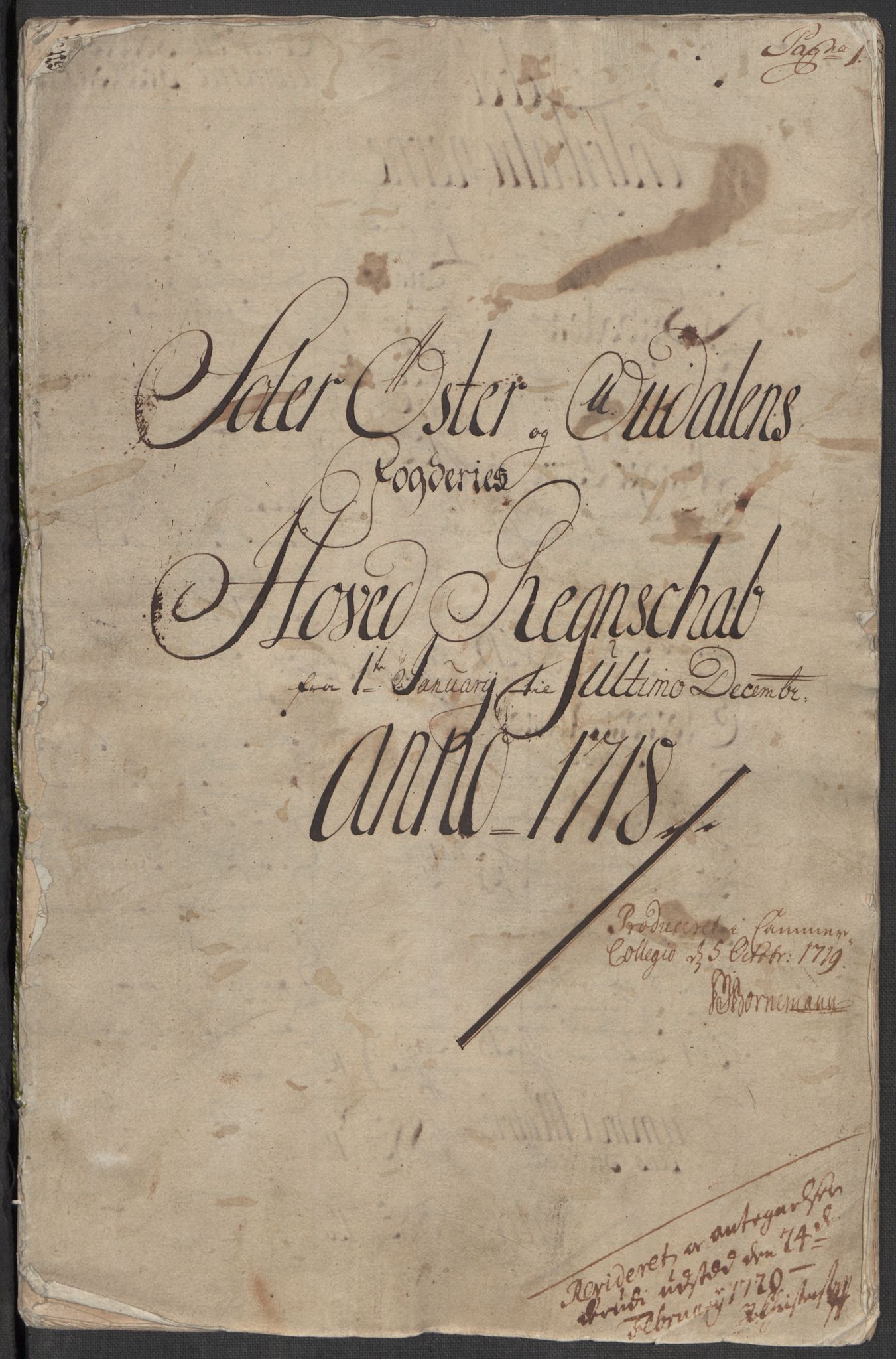 Rentekammeret inntil 1814, Reviderte regnskaper, Fogderegnskap, RA/EA-4092/R13/L0857: Fogderegnskap Solør, Odal og Østerdal, 1718, s. 3