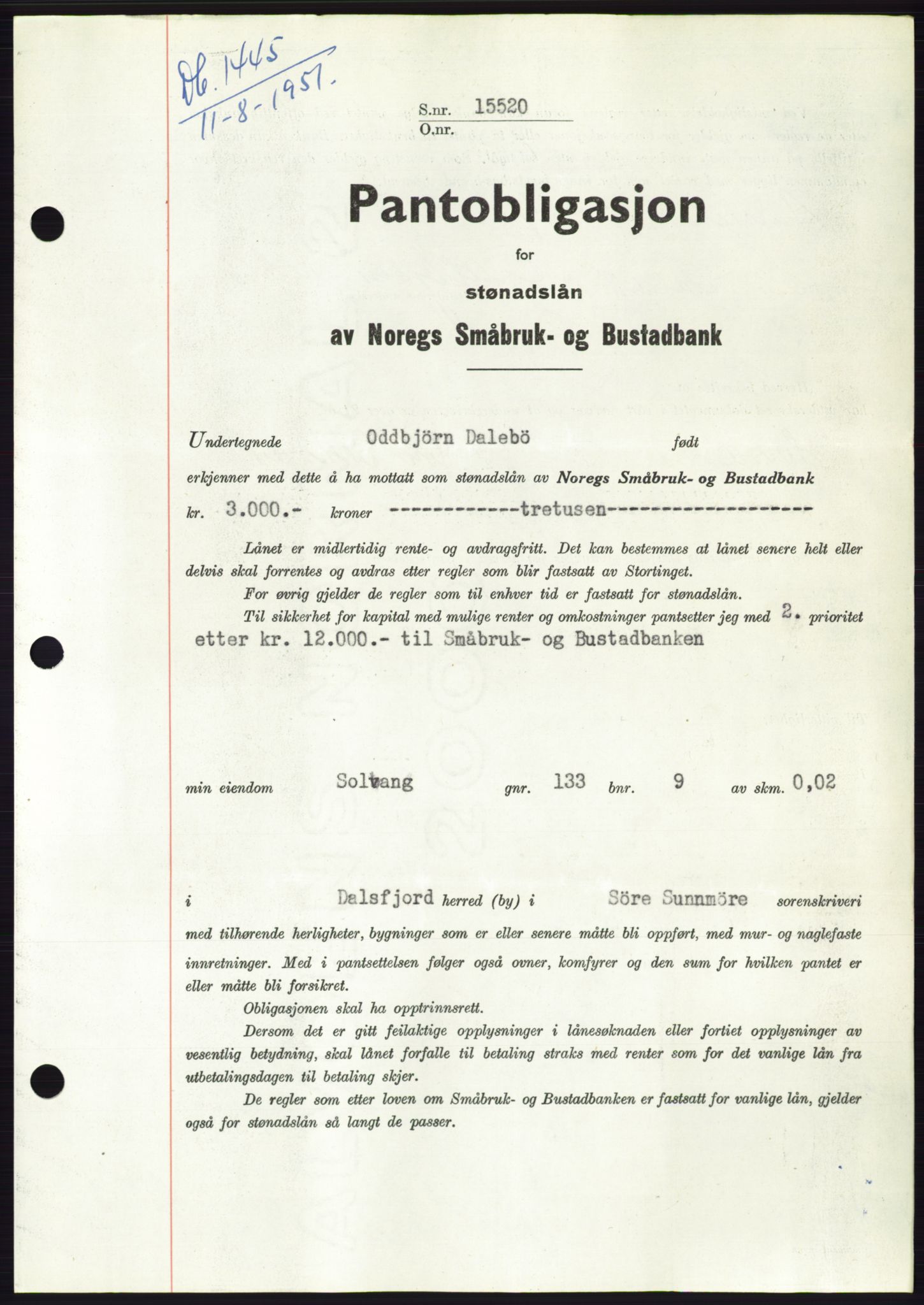 Søre Sunnmøre sorenskriveri, SAT/A-4122/1/2/2C/L0120: Pantebok nr. 8B, 1951-1951, Dagboknr: 1445/1951