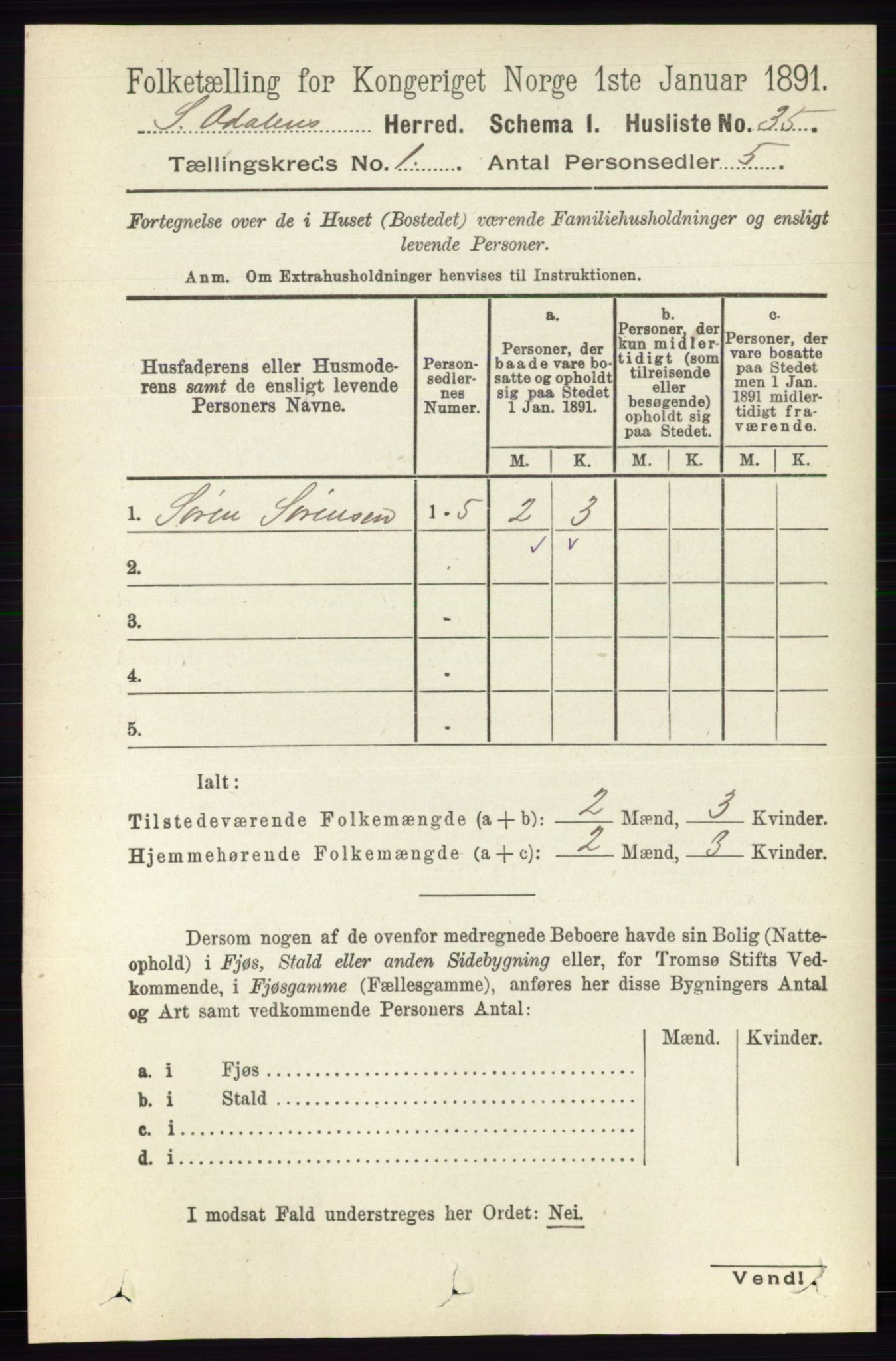 RA, Folketelling 1891 for 0419 Sør-Odal herred, 1891, s. 90