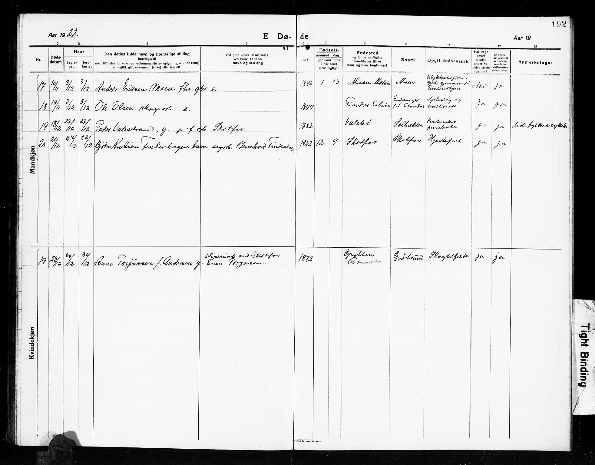 Solum kirkebøker, AV/SAKO-A-306/G/Gb/L0006: Klokkerbok nr. II 6, 1915-1927, s. 192