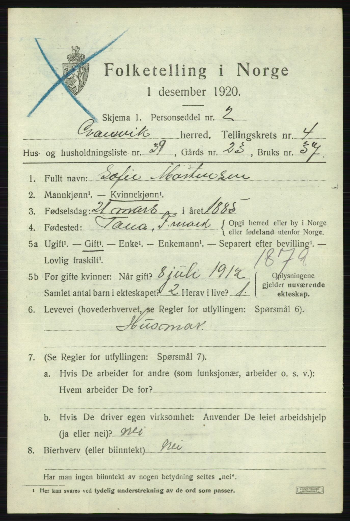 SATØ, Folketelling 1920 for 2023 Gamvik herred, 1920, s. 3546