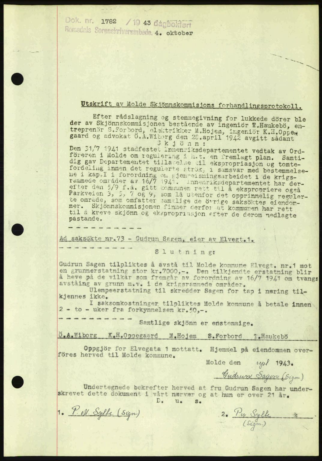 Romsdal sorenskriveri, AV/SAT-A-4149/1/2/2C: Pantebok nr. A15, 1943-1944, Dagboknr: 1782/1943