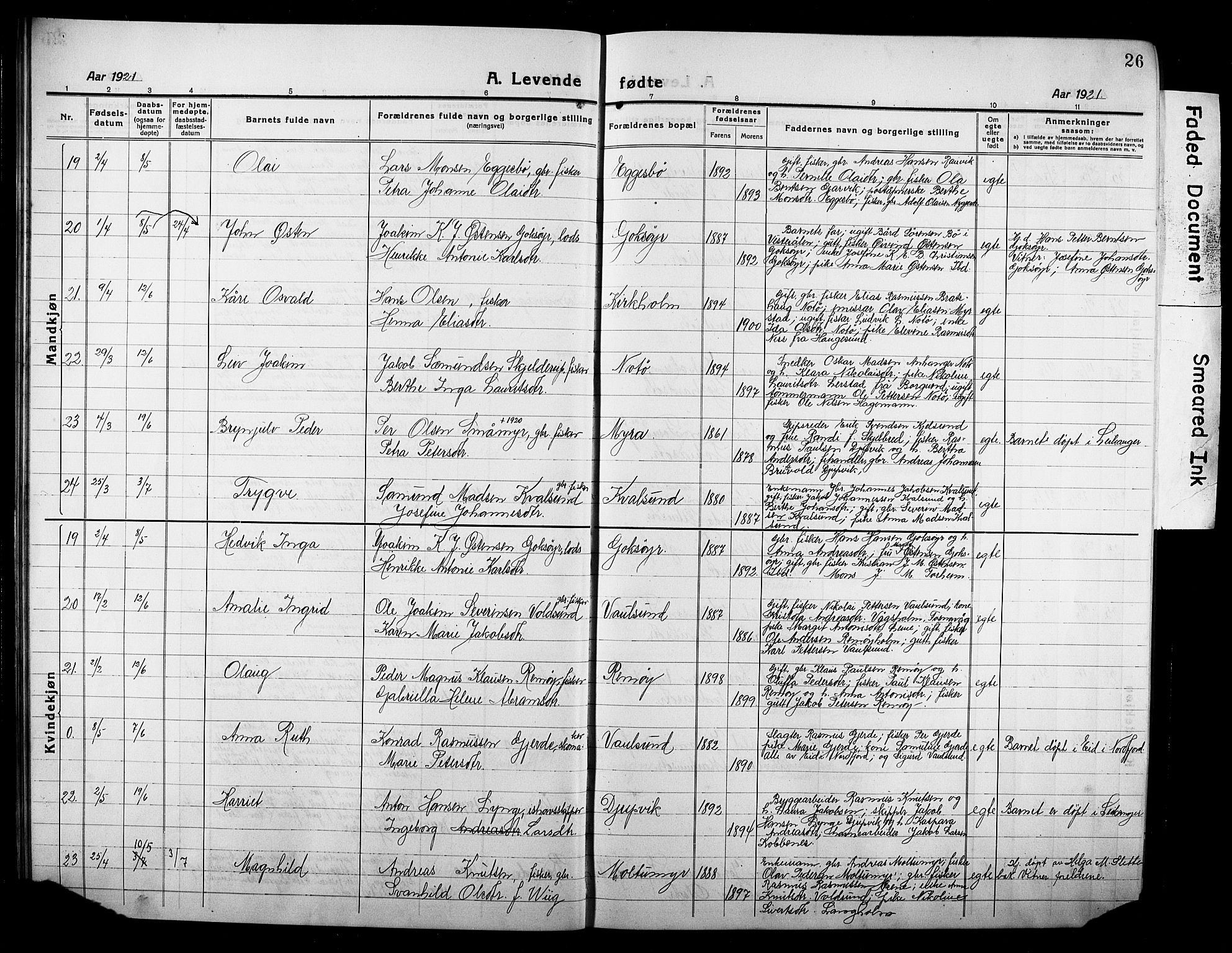 Ministerialprotokoller, klokkerbøker og fødselsregistre - Møre og Romsdal, AV/SAT-A-1454/507/L0084: Klokkerbok nr. 507C07, 1919-1932, s. 26