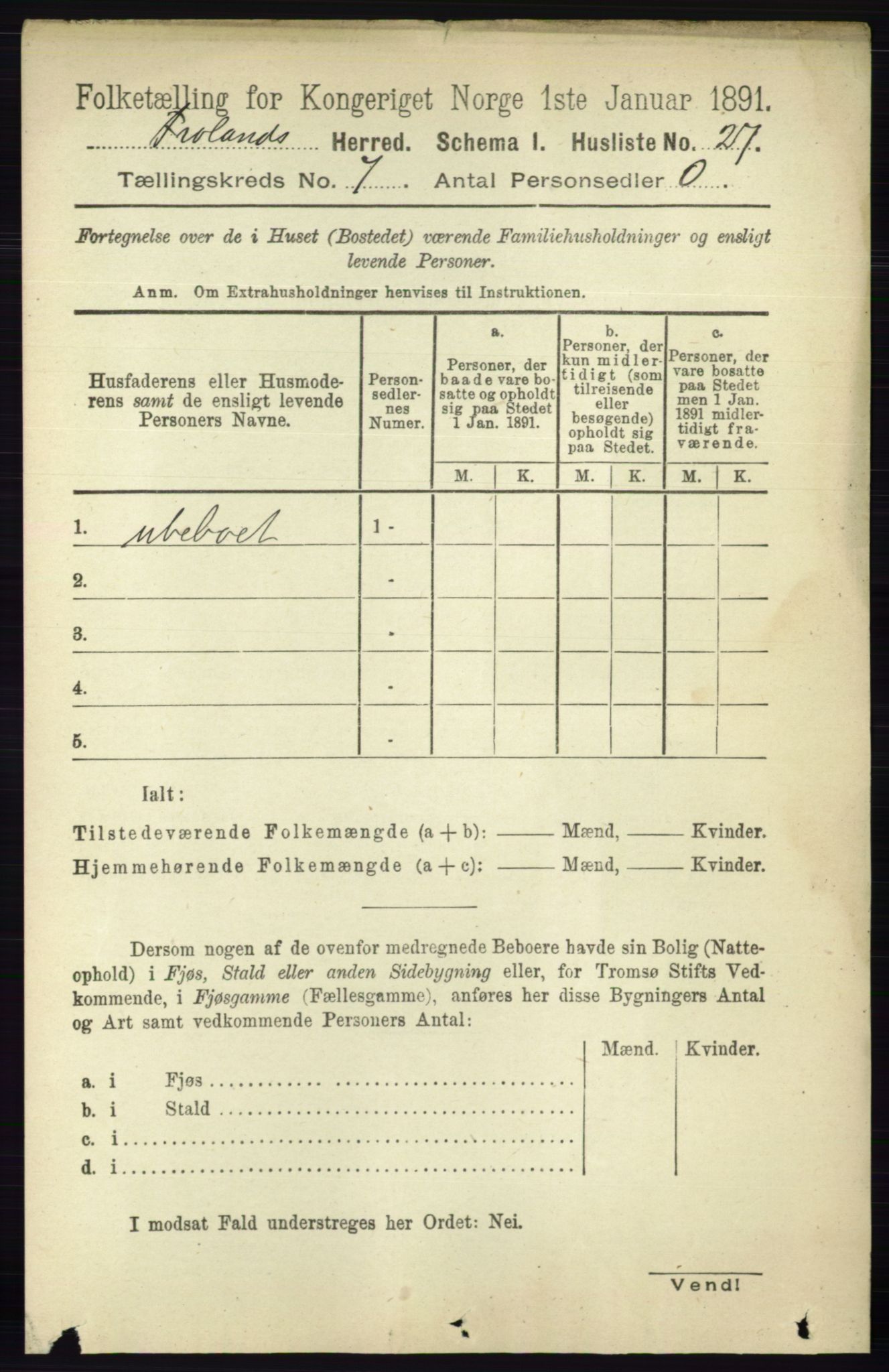 RA, Folketelling 1891 for 0919 Froland herred, 1891, s. 2651