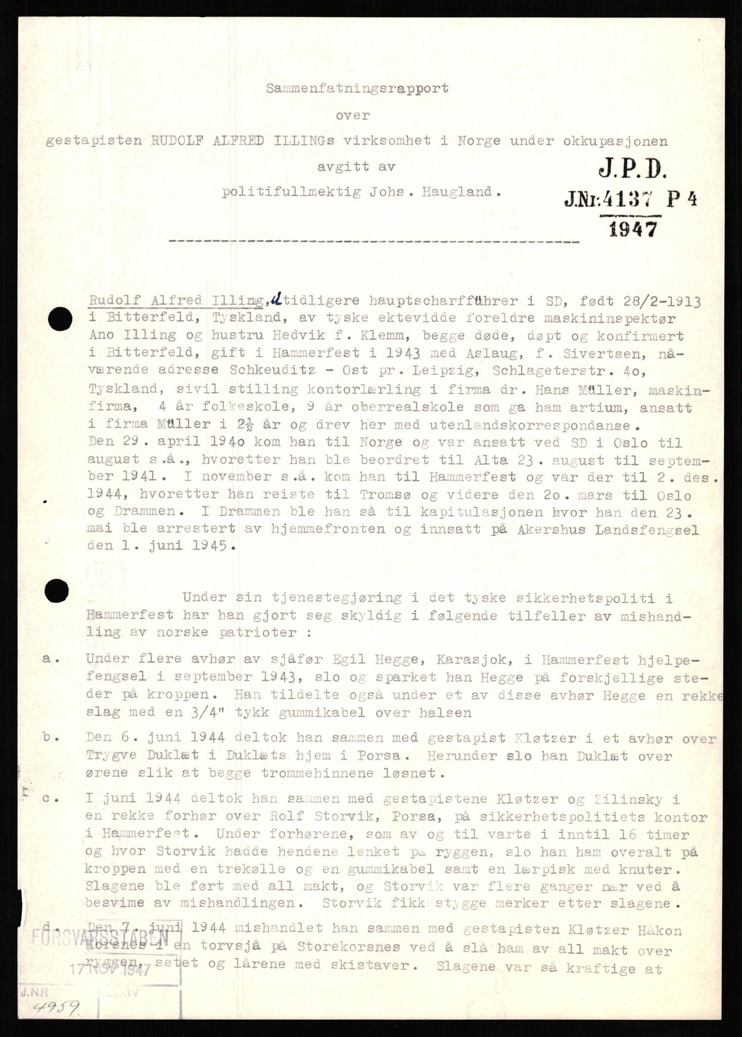 Forsvaret, Forsvarets overkommando II, AV/RA-RAFA-3915/D/Db/L0014: CI Questionaires. Tyske okkupasjonsstyrker i Norge. Tyskere., 1945-1946, s. 357