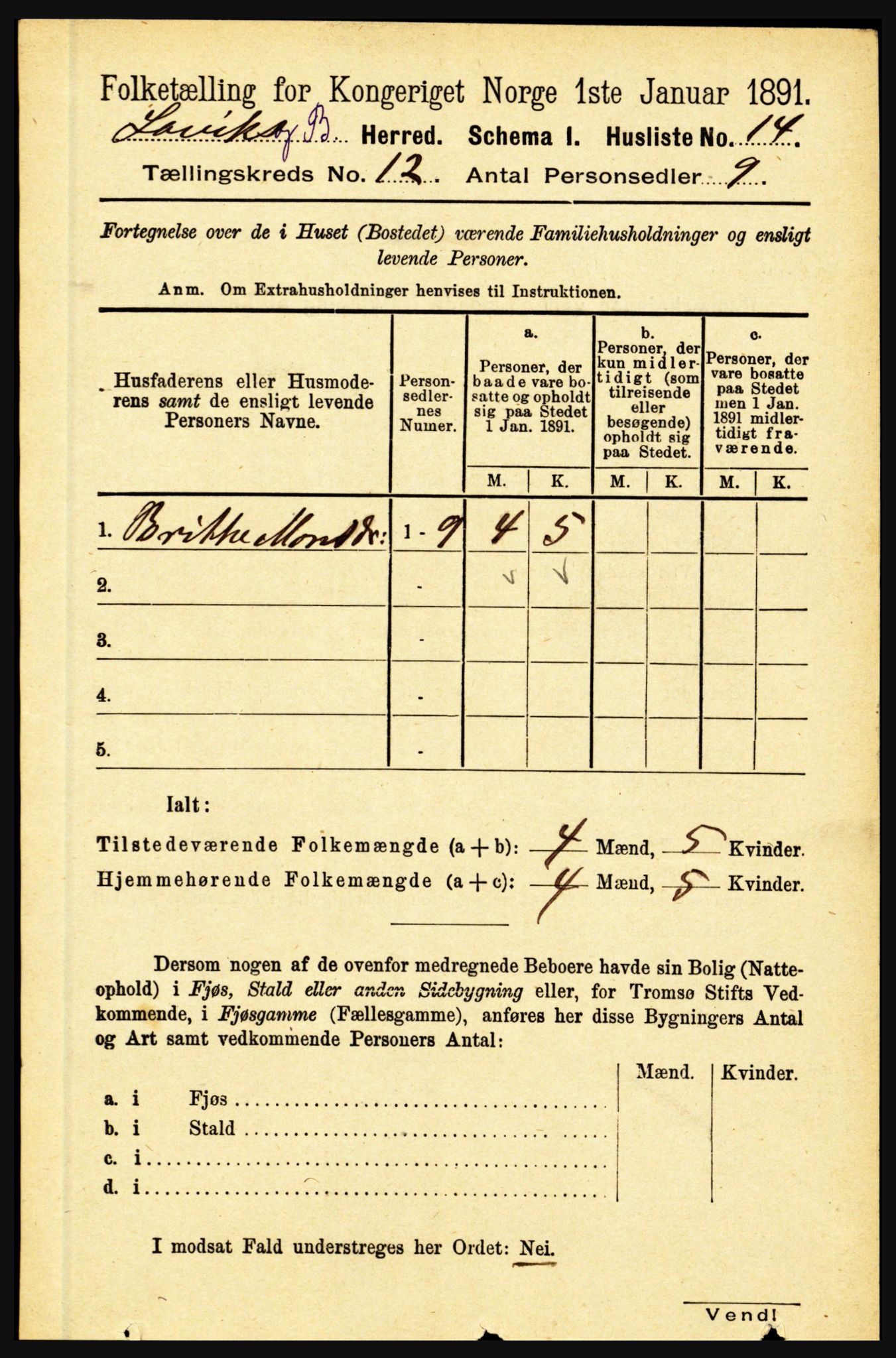 RA, Folketelling 1891 for 1415 Lavik og Brekke herred, 1891, s. 2342