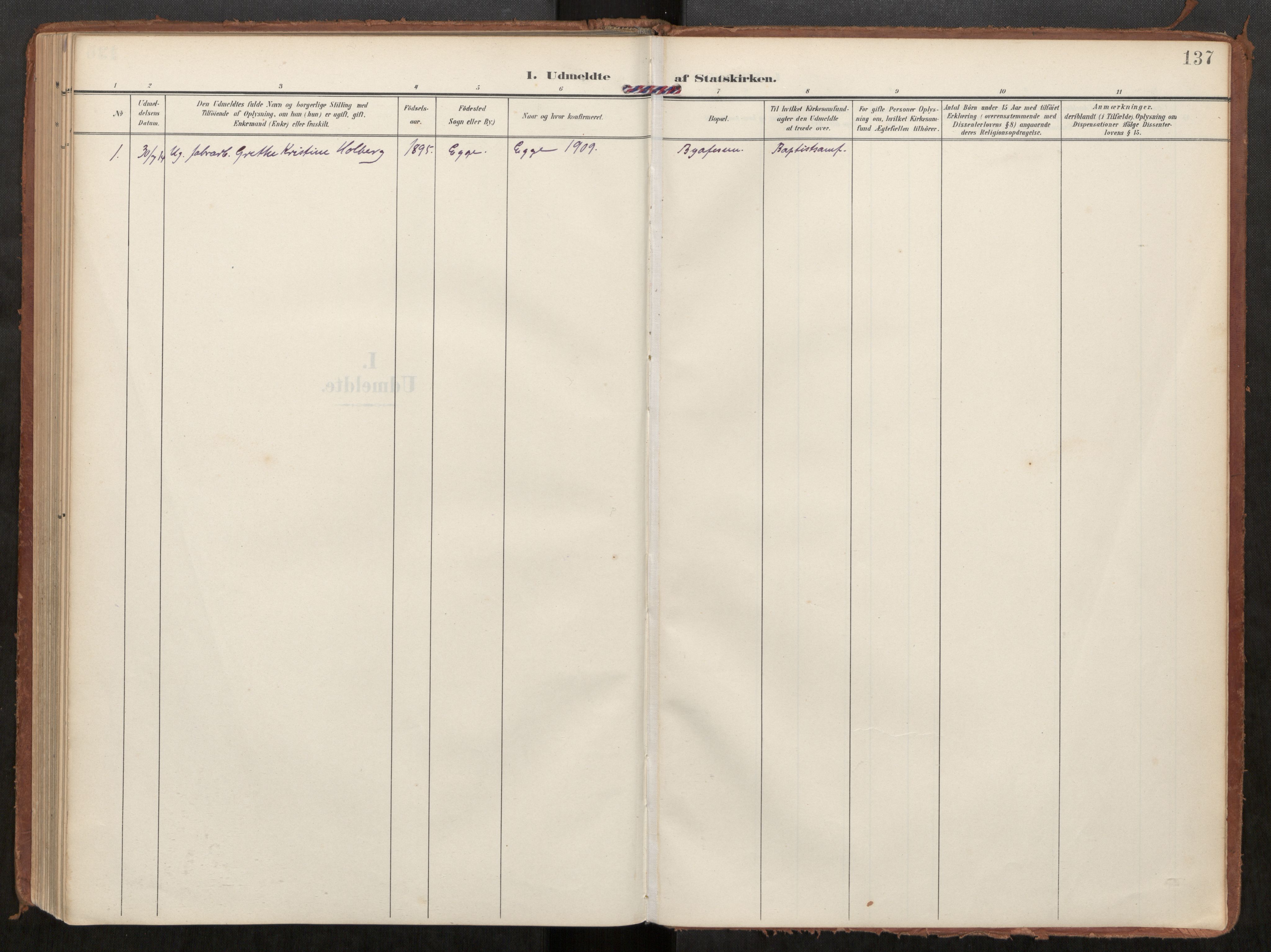 Steinkjer sokneprestkontor, SAT/A-1541/01/H/Ha/Haa/L0002: Ministerialbok nr. 2, 1907-1917, s. 137