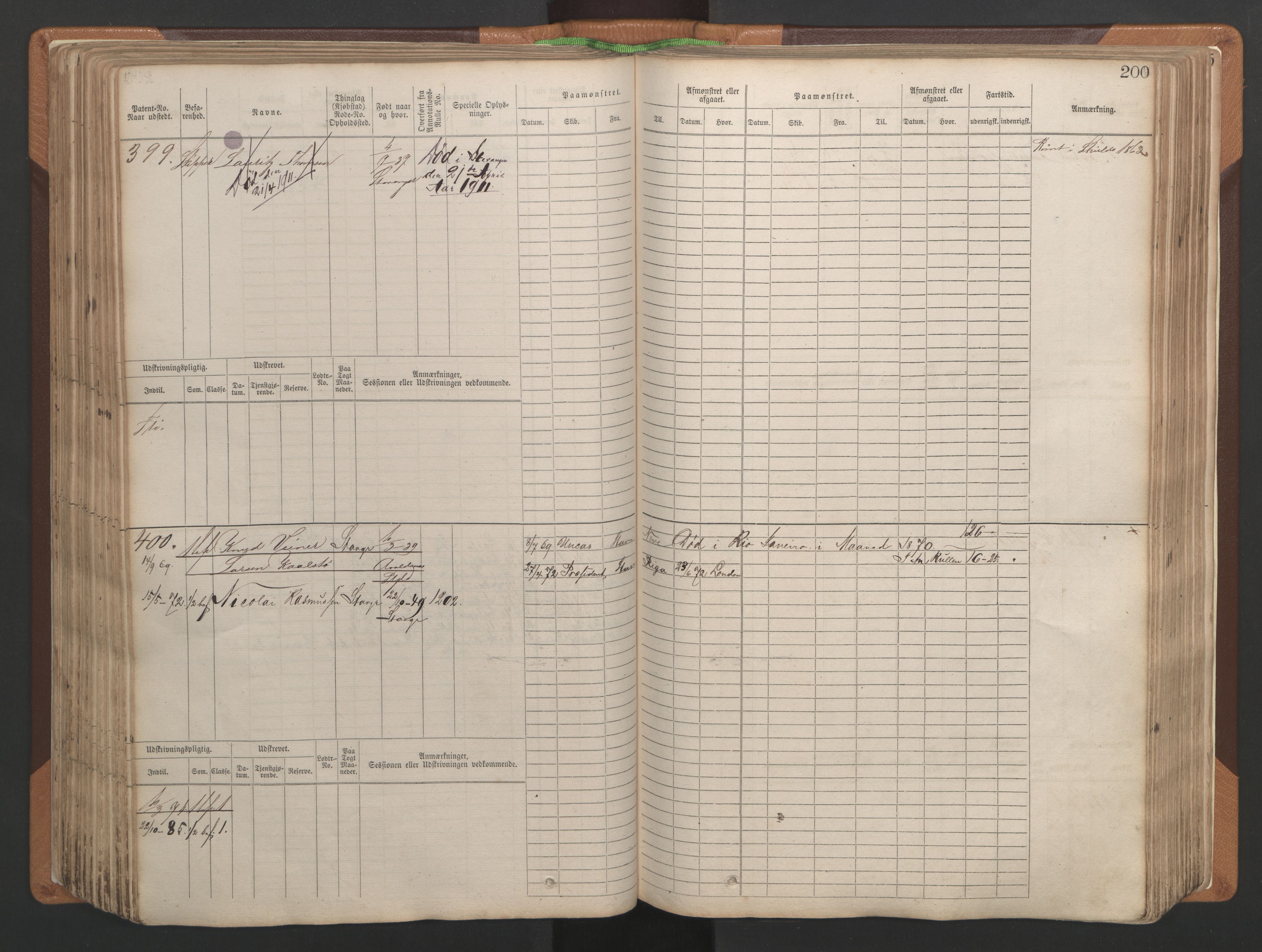 Stavanger sjømannskontor, AV/SAST-A-102006/F/Fb/Fbb/L0004: Sjøfartshovedrulle, patentnr. 1-792 (del 1), 1869-1880, s. 204