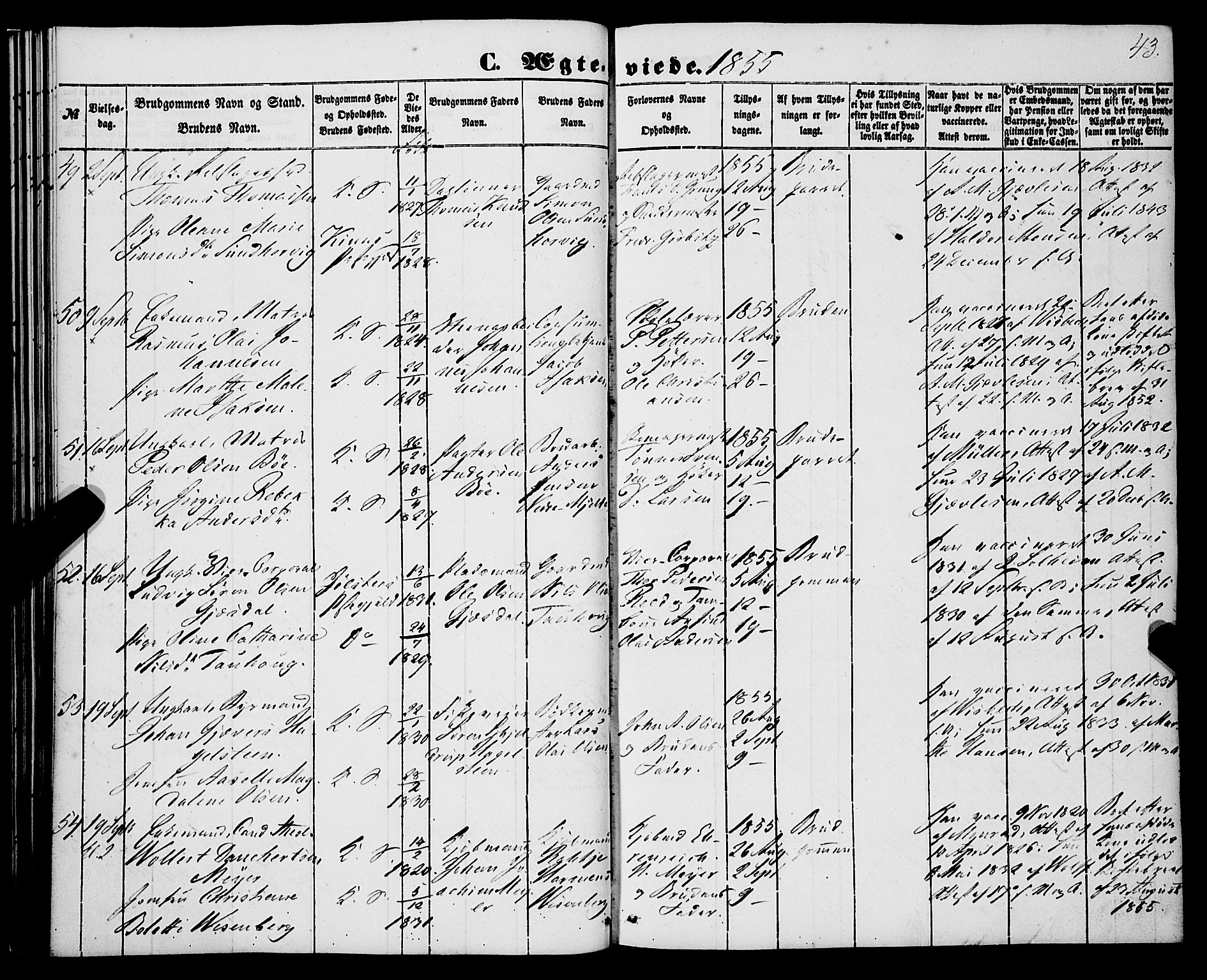 Korskirken sokneprestembete, SAB/A-76101/H/Haa/L0035: Ministerialbok nr. D 2, 1852-1867, s. 43
