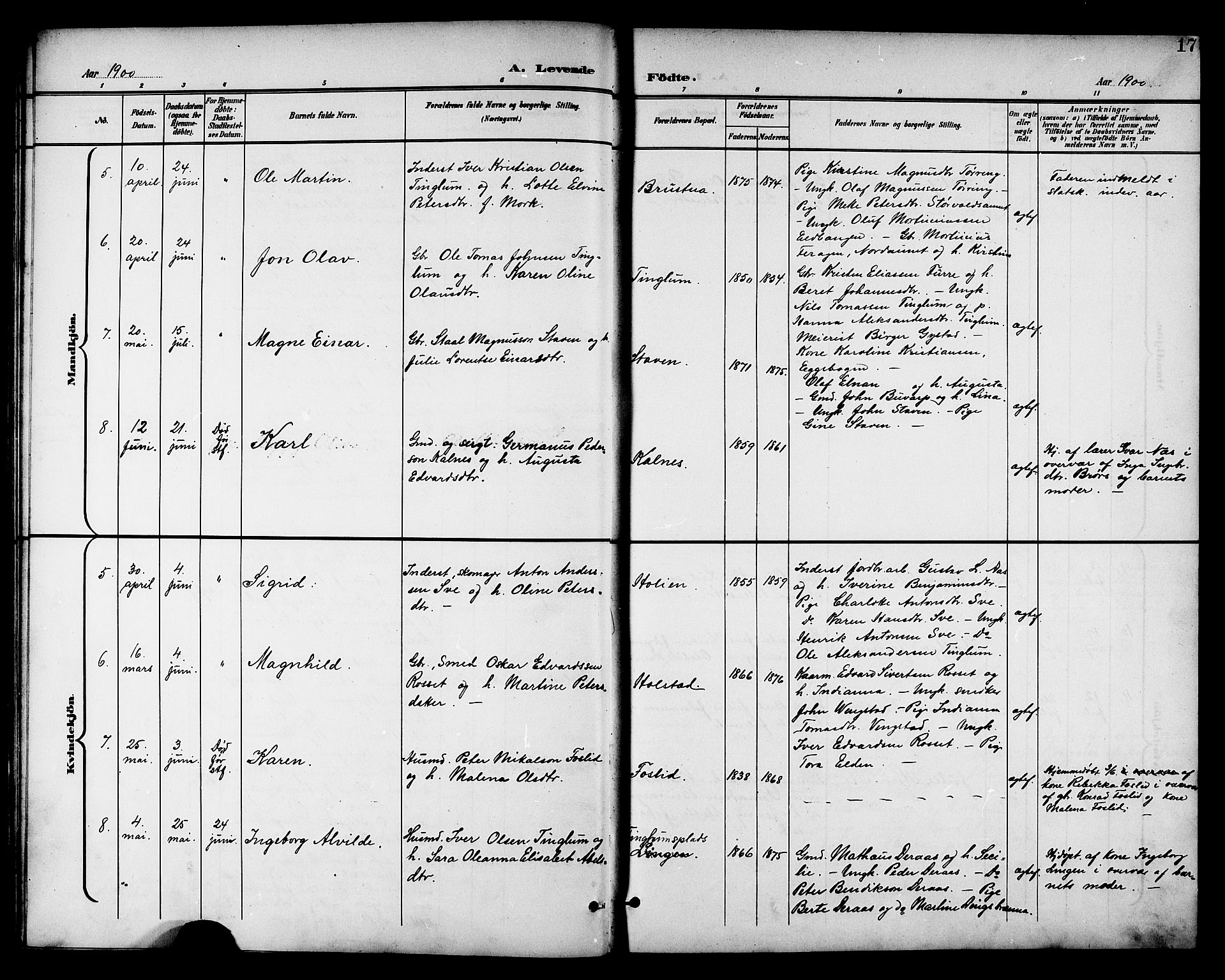 Ministerialprotokoller, klokkerbøker og fødselsregistre - Nord-Trøndelag, SAT/A-1458/742/L0412: Klokkerbok nr. 742C03, 1898-1910, s. 17