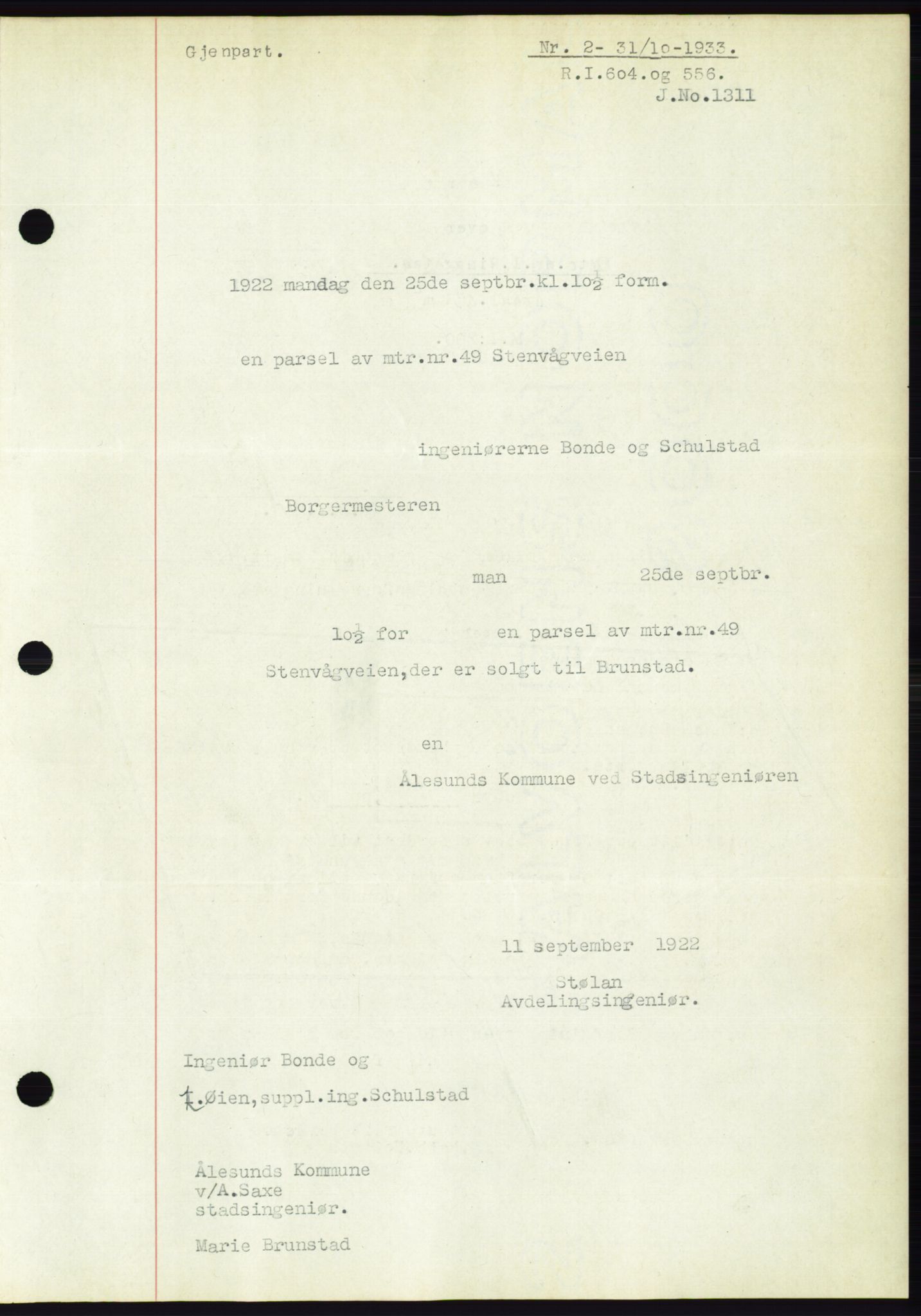 Ålesund byfogd, AV/SAT-A-4384: Pantebok nr. 31, 1933-1934, Tingl.dato: 31.10.1933