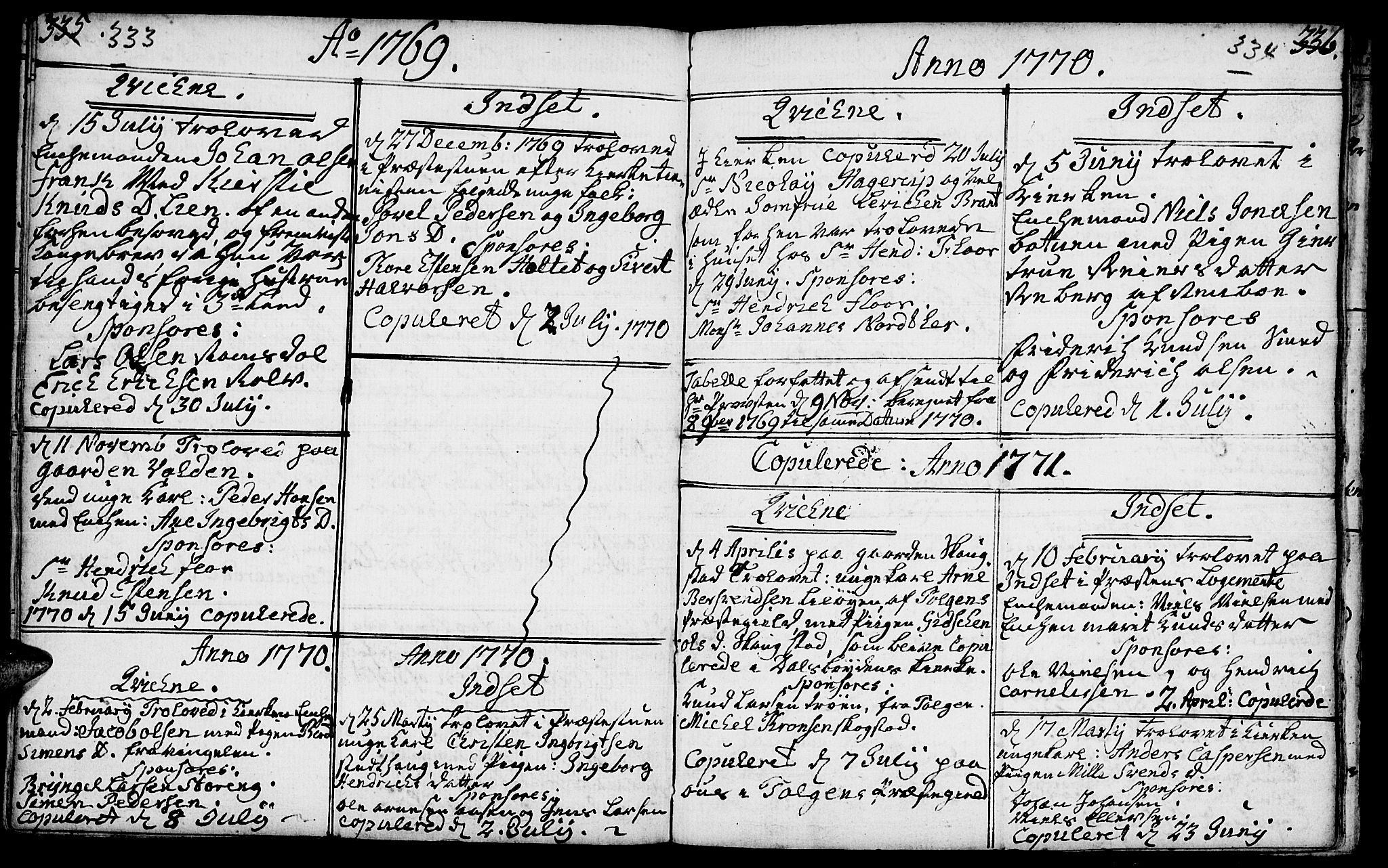 Kvikne prestekontor, AV/SAH-PREST-064/H/Ha/Haa/L0002: Ministerialbok nr. 2, 1764-1784, s. 333-334
