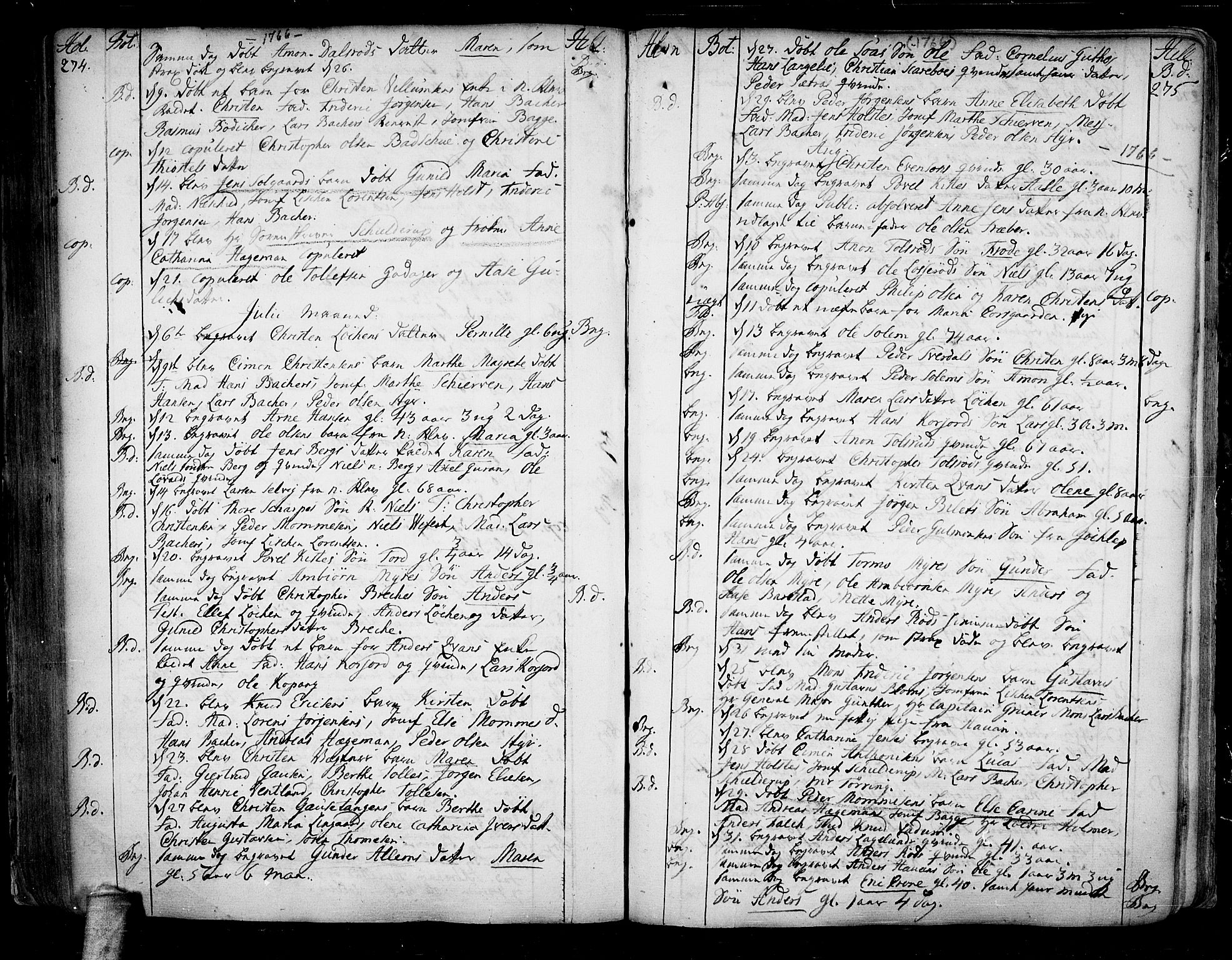 Botne kirkebøker, AV/SAKO-A-340/F/Fa/L0001a: Ministerialbok nr. I 1A, 1707-1778, s. 274-275