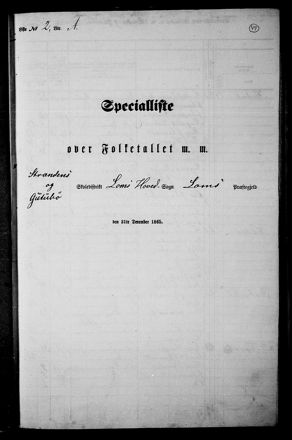 RA, Folketelling 1865 for 0514P Lom prestegjeld, 1865, s. 43